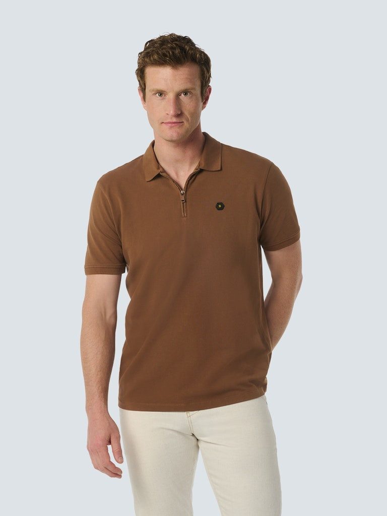 T-Shirt Polo Zip Pique Garment Dyed Stretch Brown