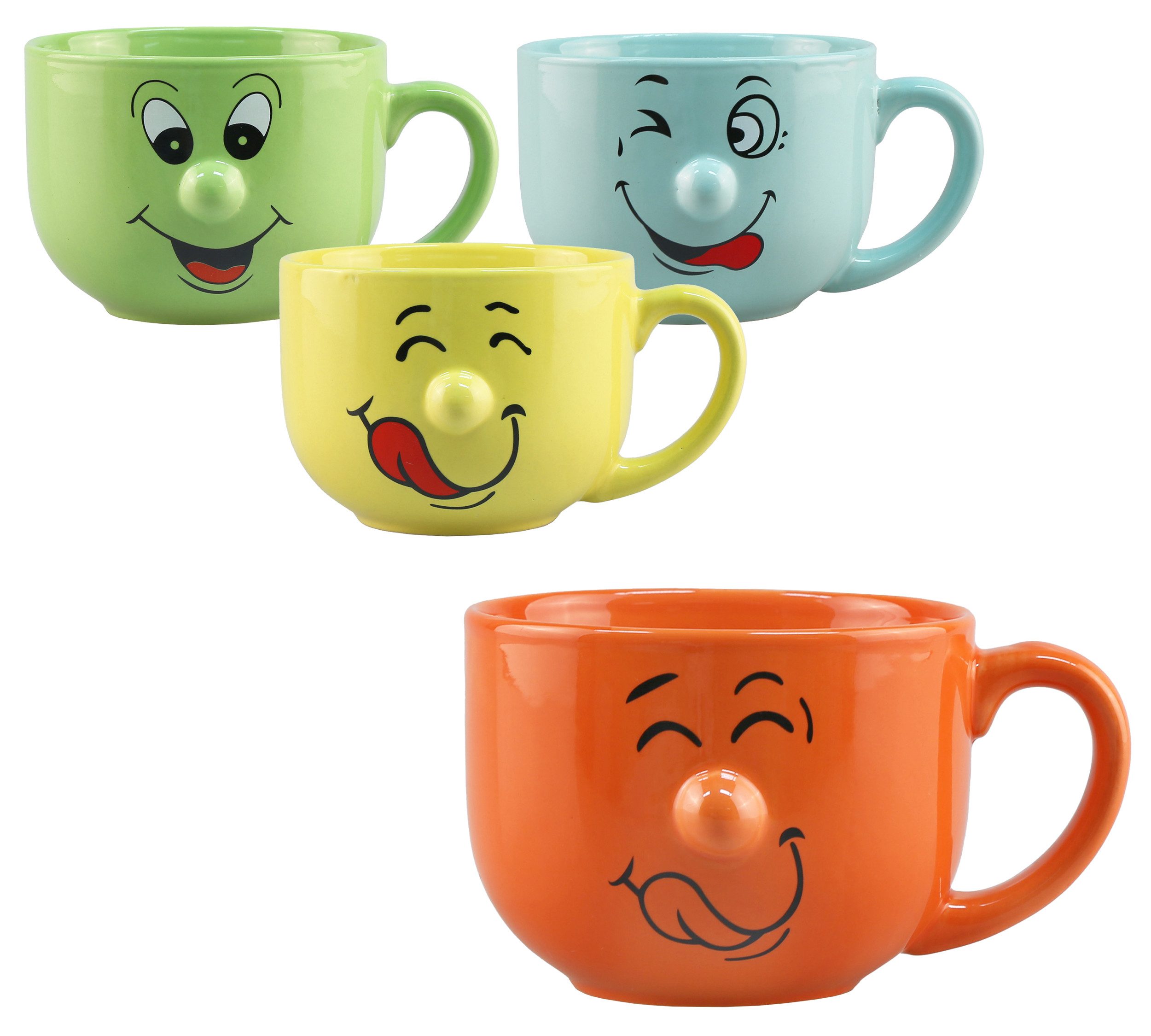 Annastore Tasse 4-tlg. Set Lustige Tassen mit Gesicht - Kaffeetassen - Kaffeebecher, Tassen für Kinder - Wizige Tassen mit Gesicht