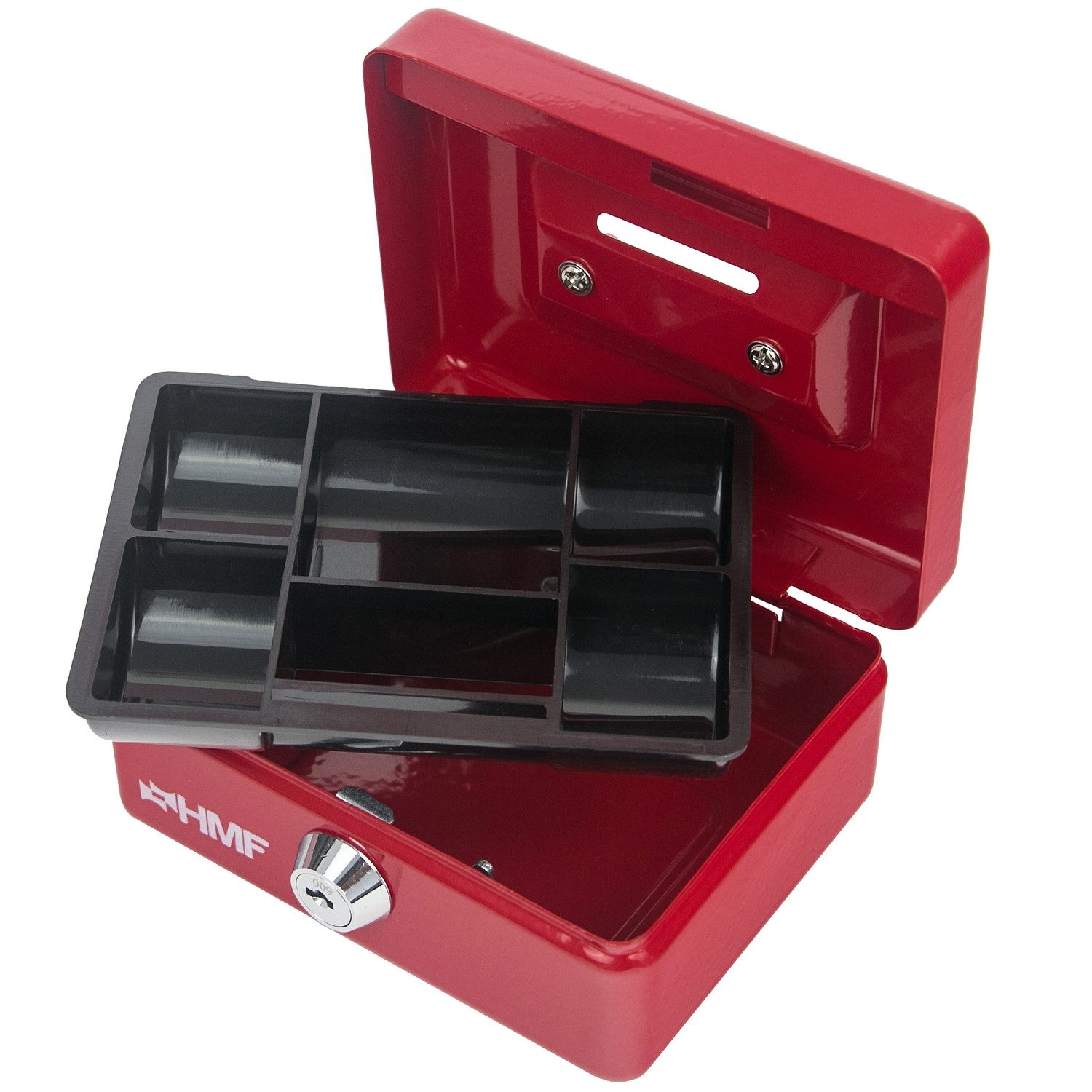 HMF Spardose Abschließbare Kinder Spardose, Geldkassette mit Münz-Schlitz, Sparschwein, robuste Geldbox mit Schlitz, 12,5 x 9,5 x 6 cm, rot