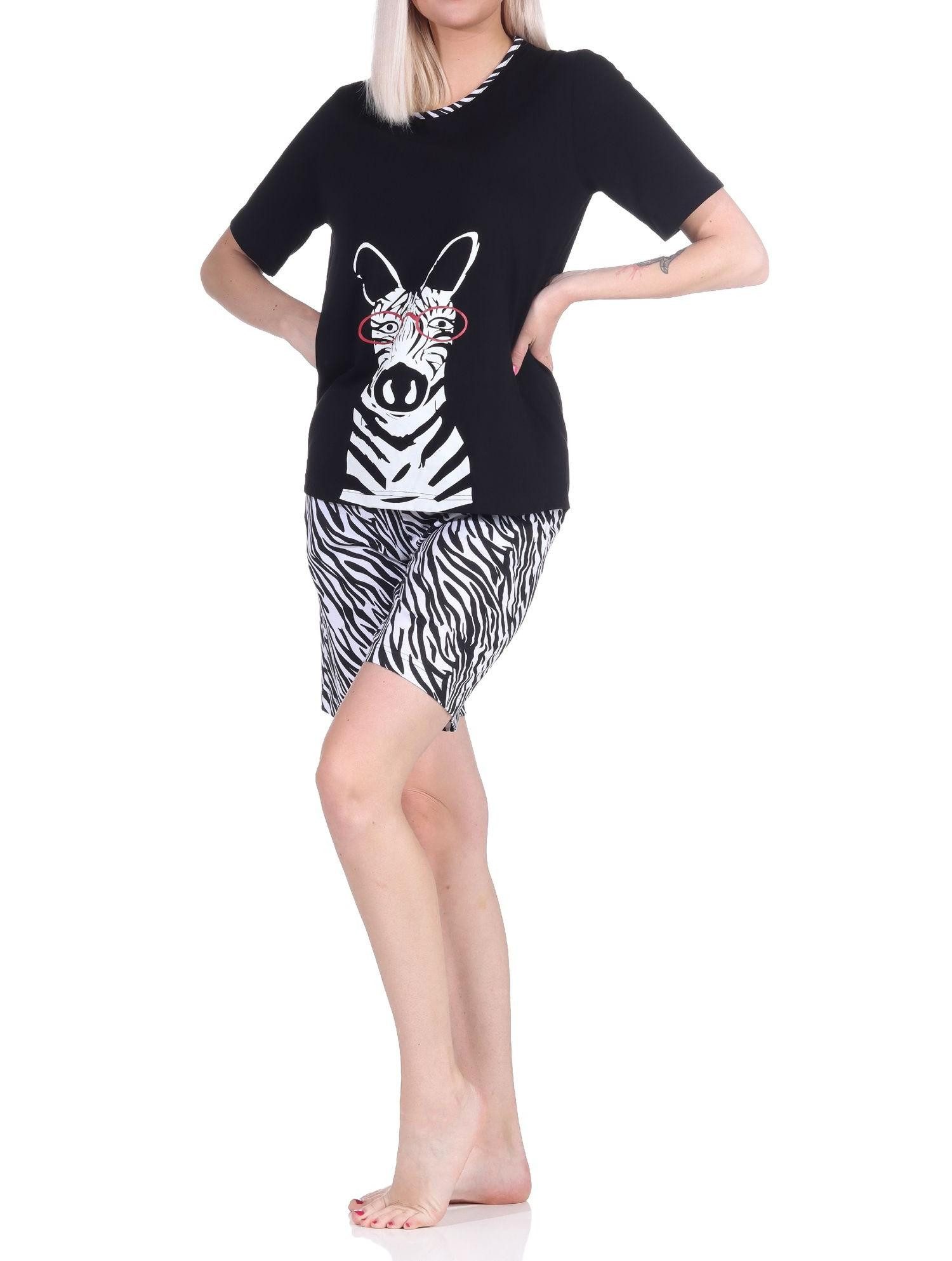 Normann Pyjama Süsser Damen Shorty Pyjama kurzarm Schlafanzug mit Tiermotiv