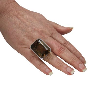 SKIELKA DESIGNSCHMUCK Silberring Rauchquarz Ring "Octagon" 30x20 mm (Sterling Silber 925) (1-tlg), hochwertige Goldschmiedearbeit aus Deutschland