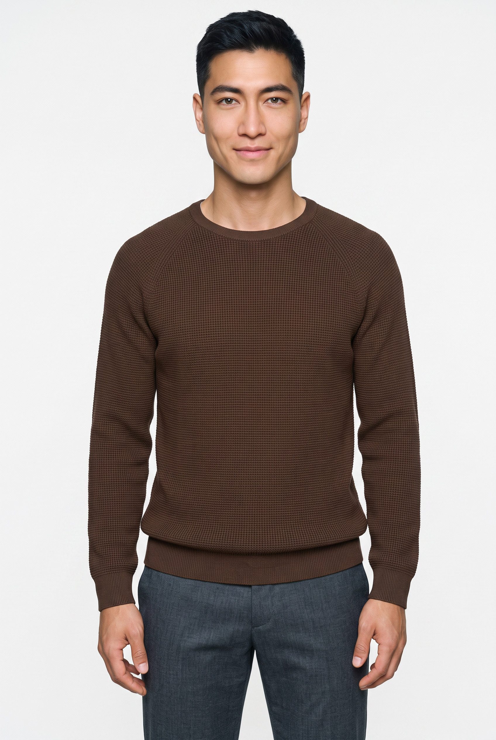 OLYMP Rundhalspullover Waffle Structure Rundhals, casual, unifarben, regular fit
