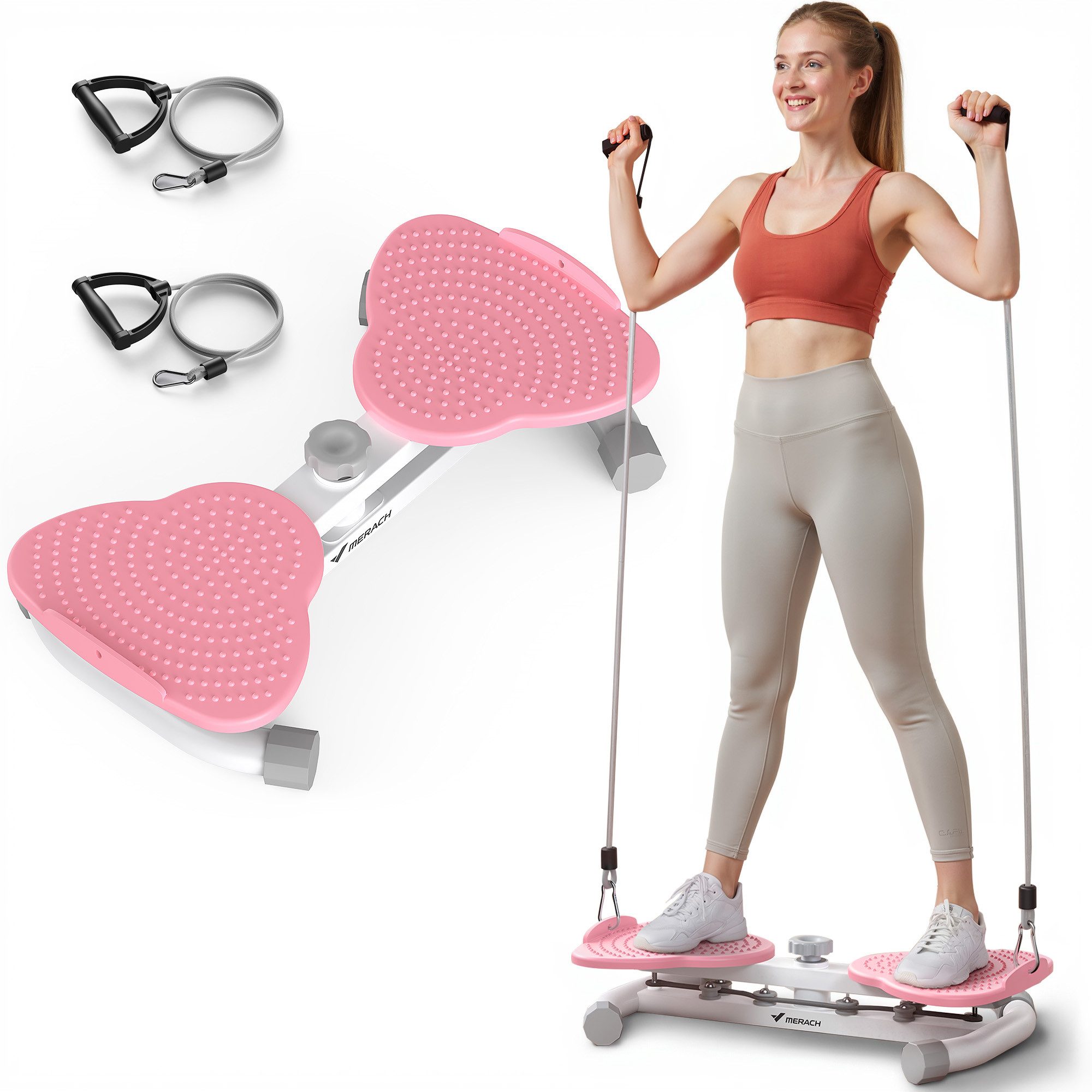 MERACH Multitrainer Twist Waist Disc Board, Bauchmuskel-Trainingsgerät, (mit verstärktem Kordelzug, Twist-Fit Drehscheibe, Massage-Fußsohle, 1-St., bis 136kg mit hochwertigen Zugseilen, Fußmassage, Bauchtrainer), rutschfester, geräuschloser Heimtrainer für effektiven Gewichtsverlust