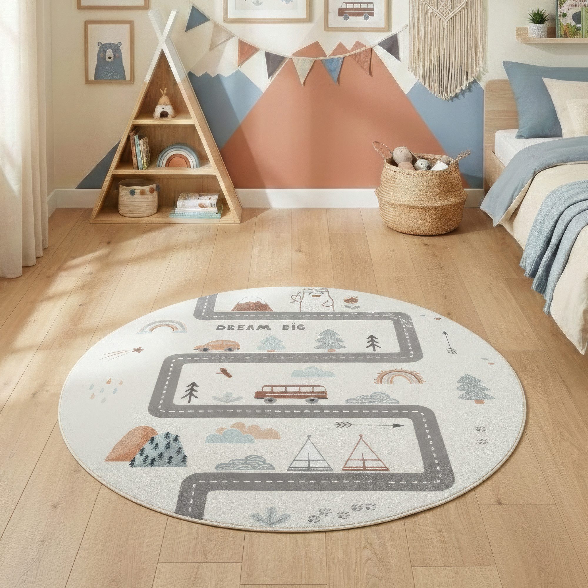 Carpettex Kinderteppich Straßen Spielteppich Kinder, Rund, Höhe: 8 mm