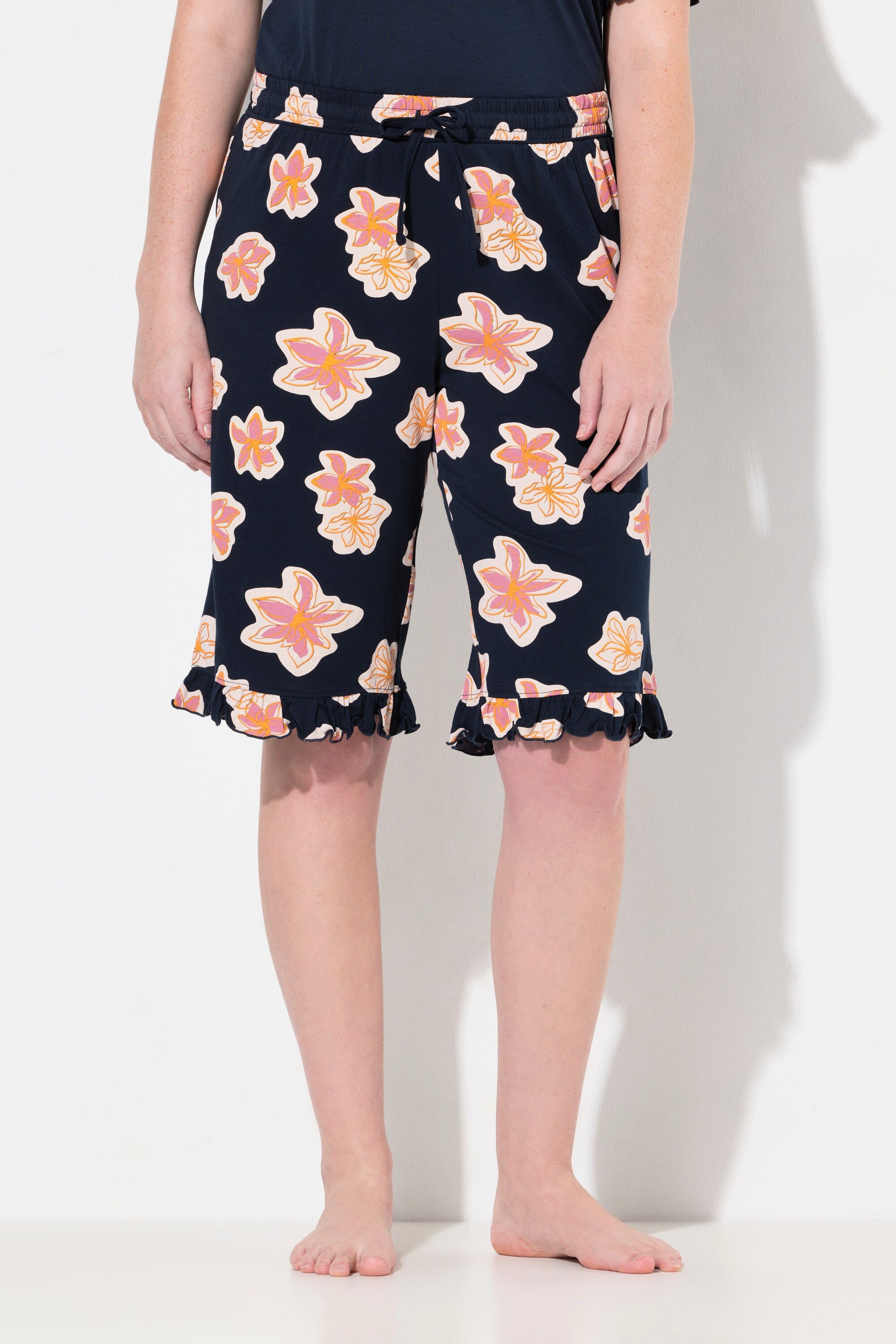 Ulla Popken Pyjama Pyjamashorts Blüten Rüsche günstig online kaufen