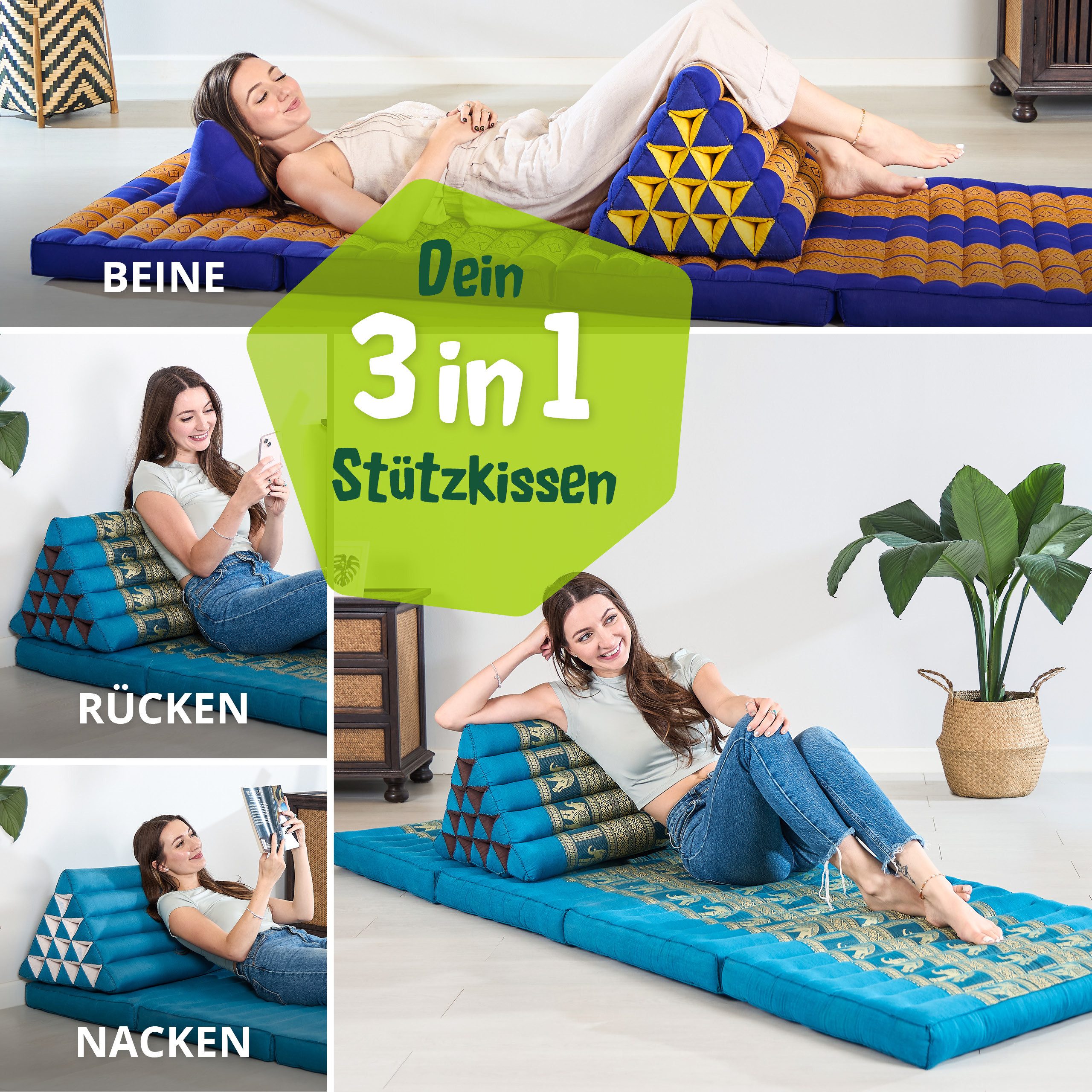 livasia Keilkissen Dreieckskissen hoch (Deluxe) - 38x55x35cm, Kapok, vegan, handgefertigt