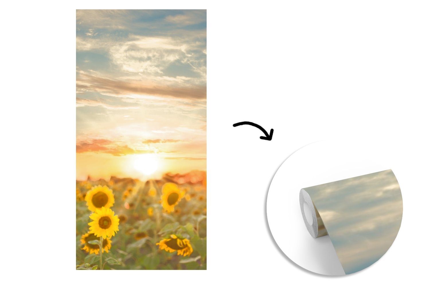 MuchoWow Fototapete Sonnenblume - bedruckt, (2 St), Matt, Blumen, Schlafzimmer für Wohnzimmer Küche, Vliestapete Sonne Fototapete 
