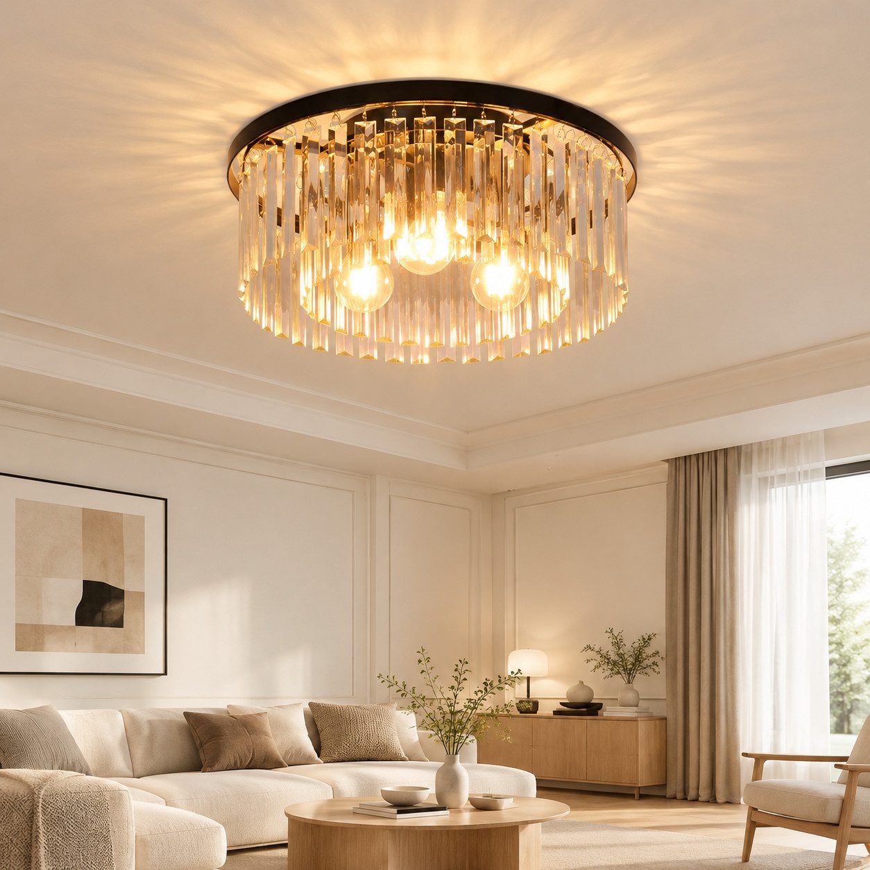 ZMH Deckenleuchte Wohnzimmer Schwarz E27 Deckenlampe Modern Kristall für Küche Büro, Hochwertige Design, ohne Leuchtmittel, Metall Schlafzimmerlampe Esszimmer Küche
