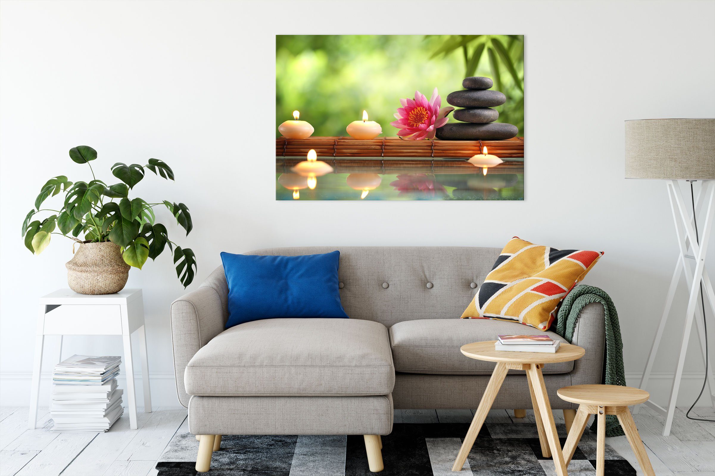 Pixxprint Leinwandbild Seerose mit Zen Steinen günstig online kaufen