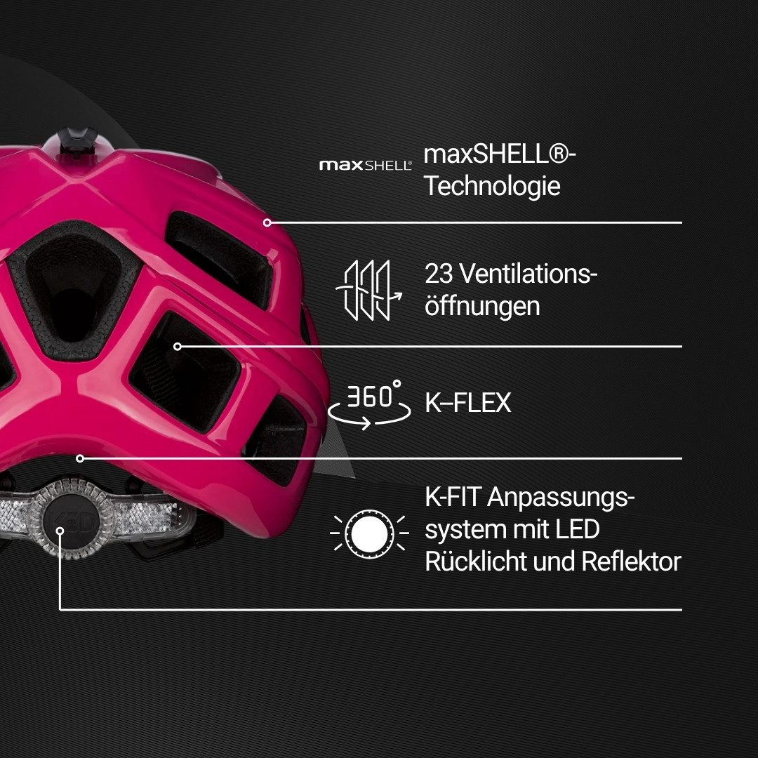KED Mountainbikehelm Crom Fahrradhelm, Mit LED Rücklicht, FIDLOCK Verschluss, Insektenschutznetz