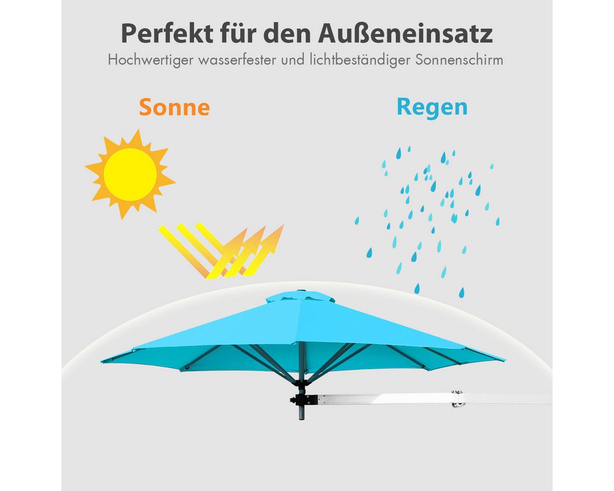 Thumbnail - COSTWAY Sonnenschirm, wandmontiert & kippbar, UPF 50+, Ø 247cm, für balkon