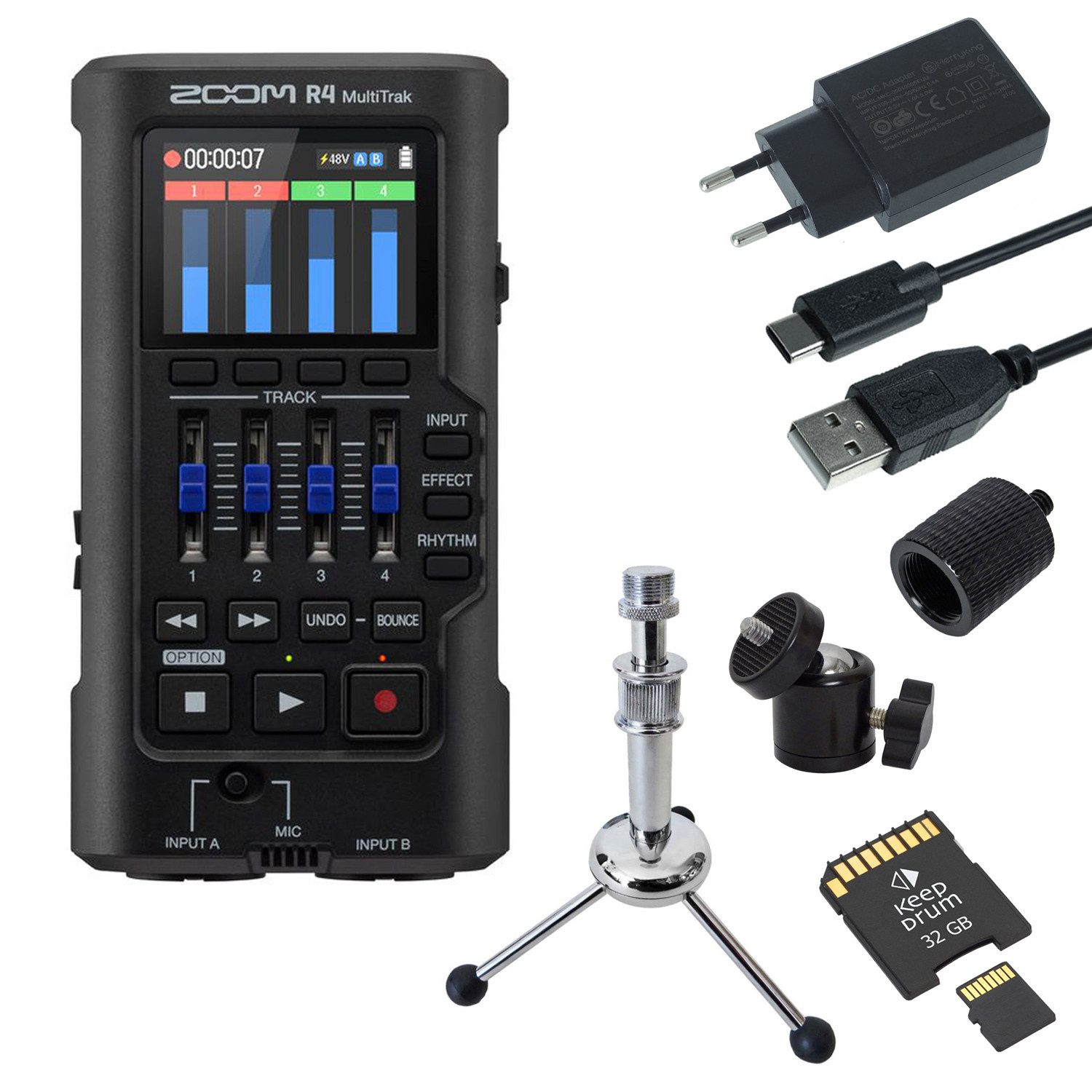 Zoom R4 MultiTrak Audio-Recorder mit Zubehör-Set Digitales Aufnahmegerät