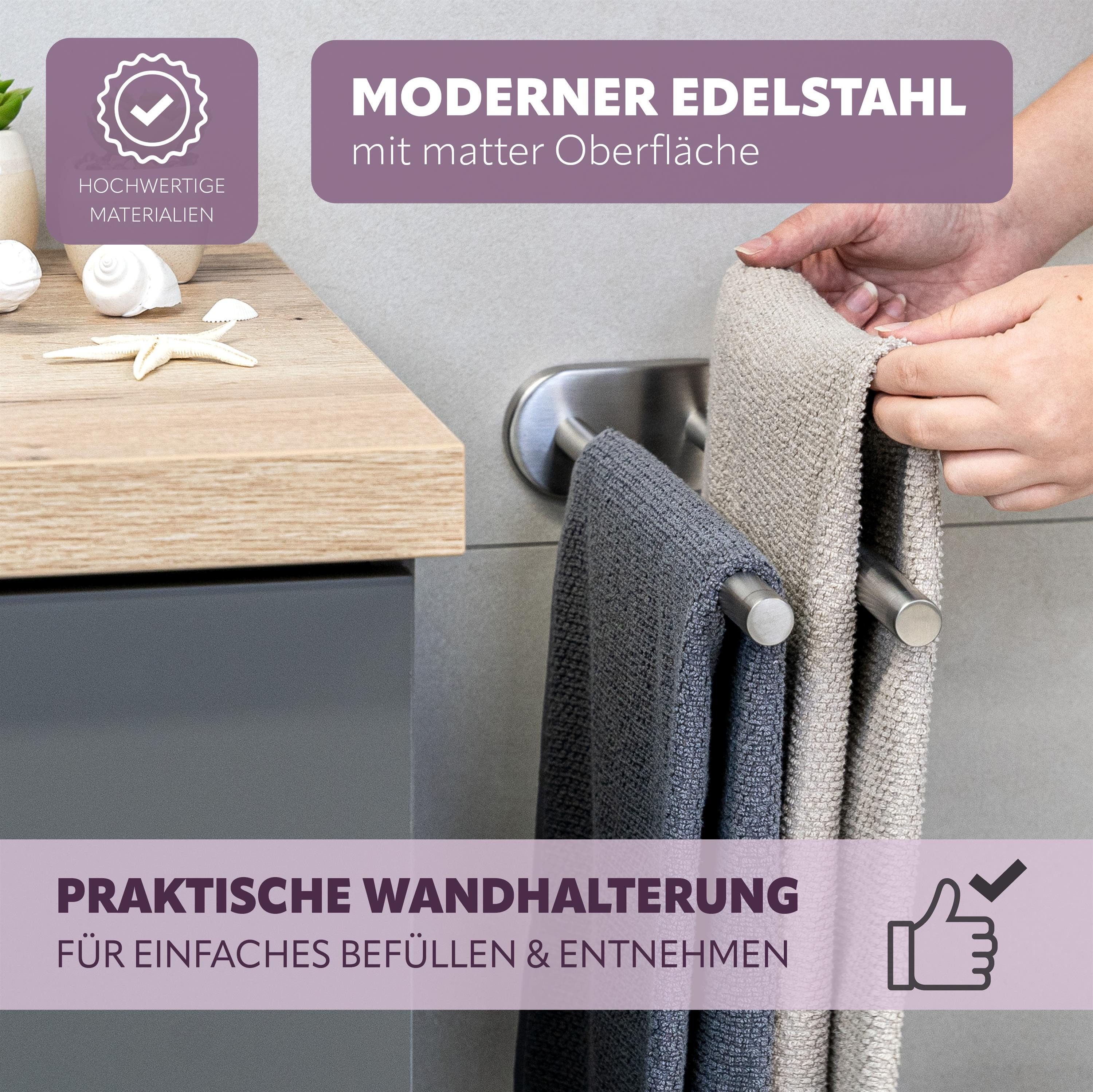 bremermann Teleskop-Handtuchhalter Bad-Serie PIAZZA - 2-armig inkl. Klebeset, aus Edelstahl matt