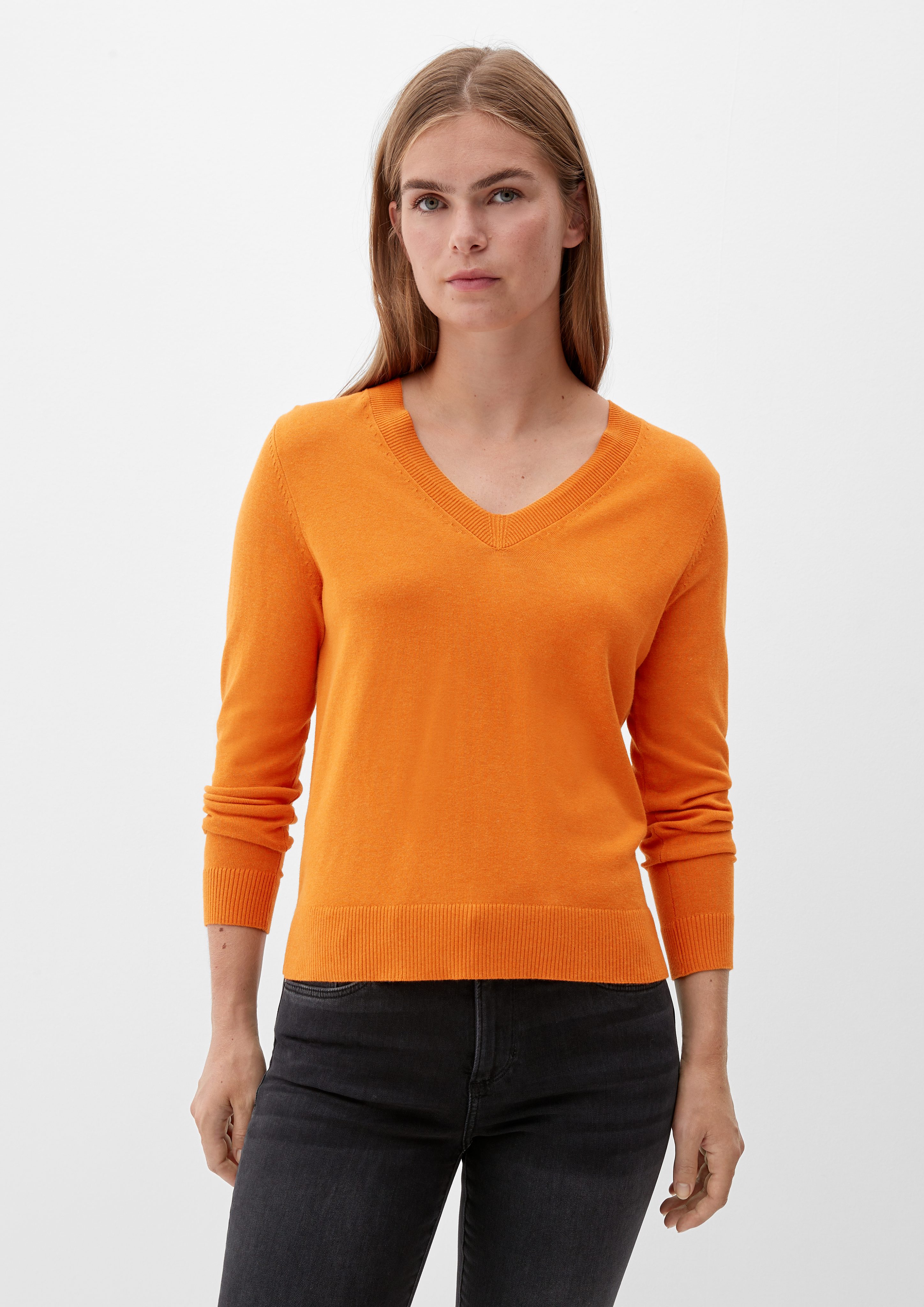 s.Oliver Strickpullover Pullover aus Baumwollmix Rippblende