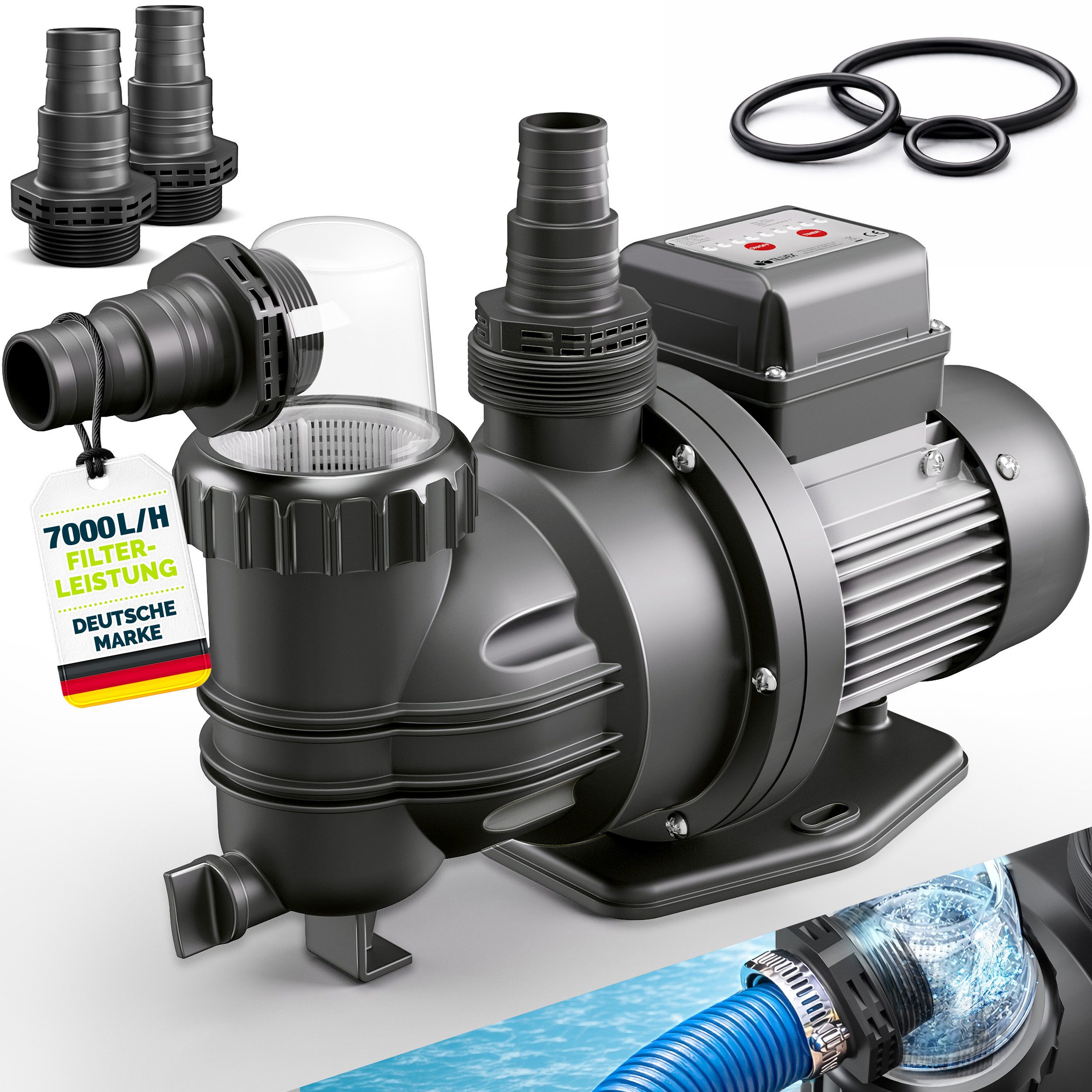 tillvex Sandfilteranlage tillvex® Pool Filterpumpe Poolpumpe Umwälzpumpe (Aufstellpool Spa mit Vorfilter, für Pools Poolpumpe selbstansaugend), Schwimmbadpumpe Poolfilter Umwälzpumpe