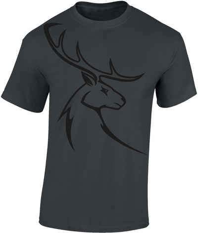 Baddery Print-Shirt Hirschbock - Jäger T-Shirt - Jägerkleidung - Jagd Zubehör - Geschenk, hochwertiger Siebdruck, auch Übergrößen, aus Baumwolle
