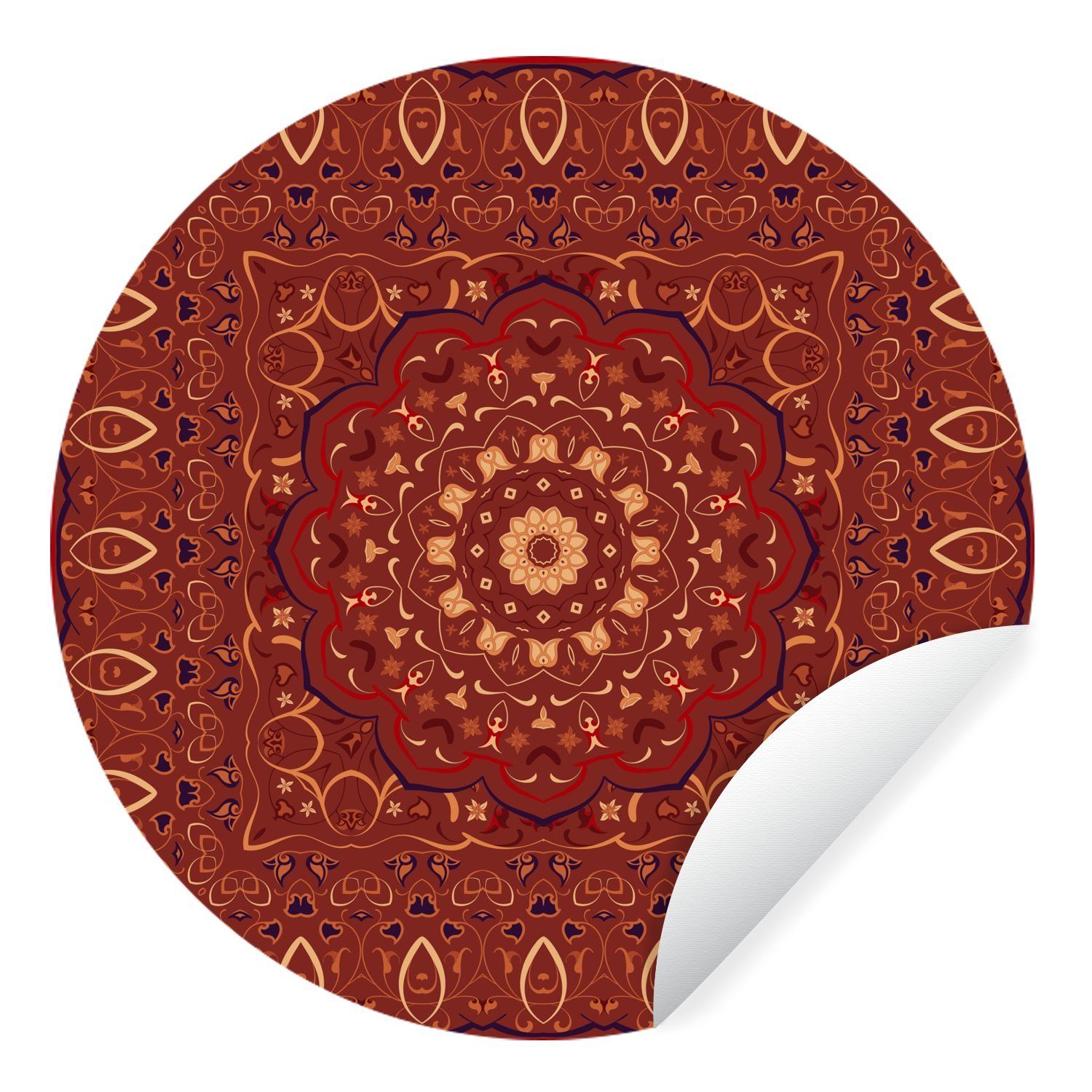 MuchoWow Wandsticker Persischer Teppich - Muster - Mandala - Rot (1 St),  Tapetenkreis für Kinderzimmer, Tapetenaufkleber, Rund, Wohnzimmer