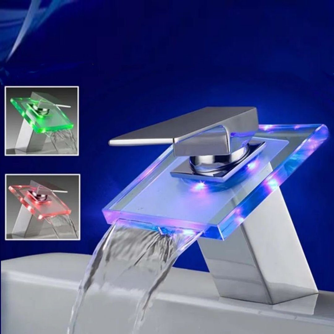 RGB warten Wasserhahn, und Einzigartig Wasserhahn Beleuchteter Wasserfall reinigen zu leicht Küchenarmatur Wasserhahn gestalteter LED Lamon Glas Waschtisch zu