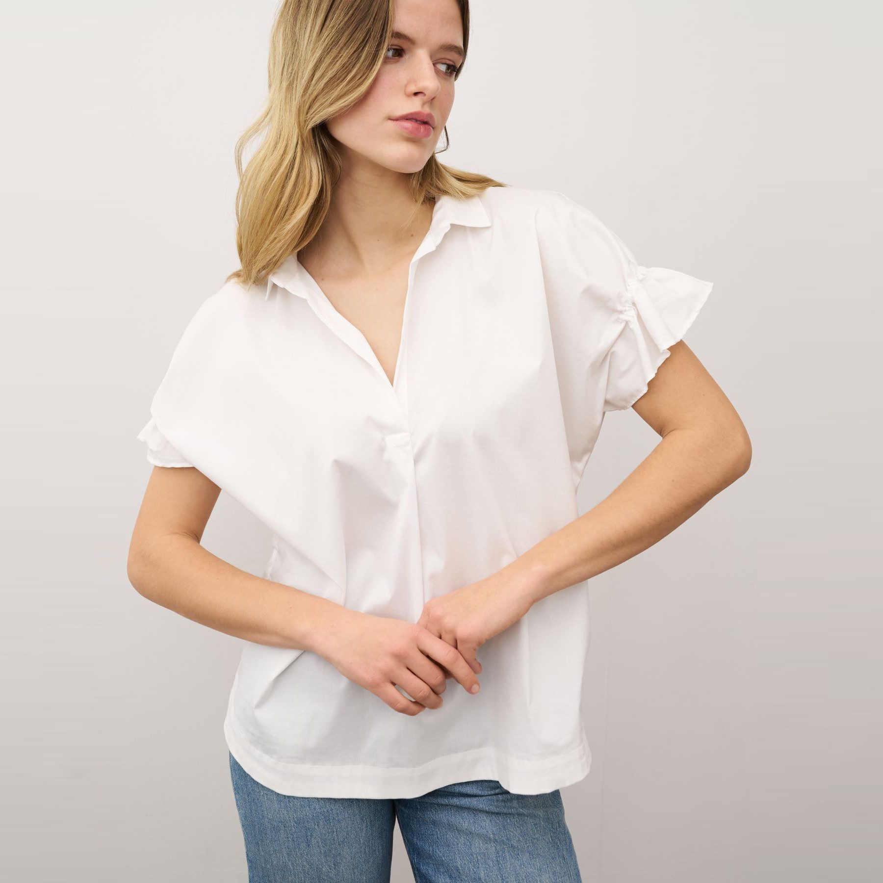 0039 Italy Kurzarmbluse Bluse DERRY FANCY mit Baumwolle