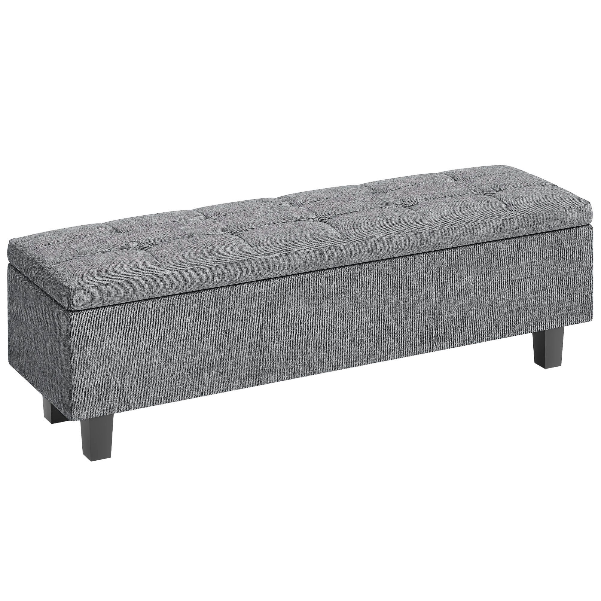 REDOM Polsterbank Sitzbank Dunkelgrau 138x40x45 cm, Stauraum, Leinenoptik, Holzbeine (Packung, 1-St., Polsterbank für Flur, Schlafzimmer & Wohnzimmer), Stilvolle Bettbank mit bequemer Sitzfläche & Aufbewahrung