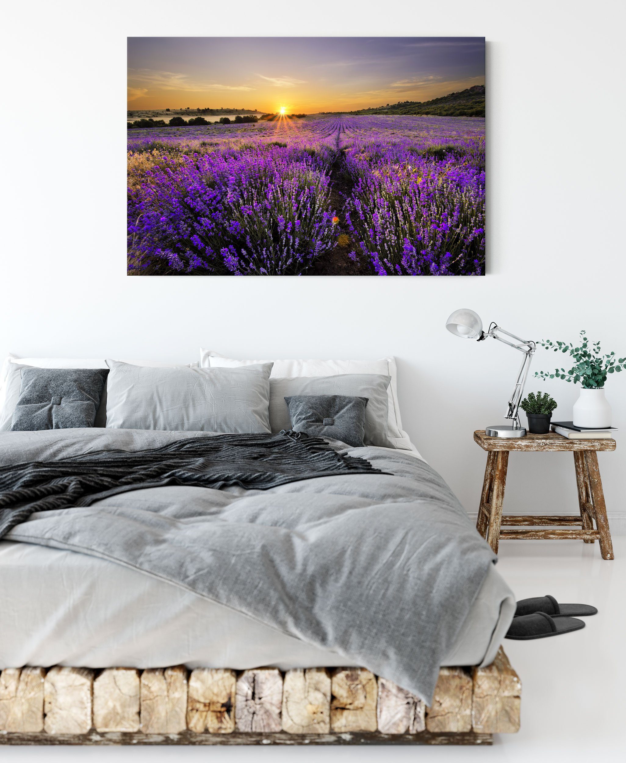 Pixxprint Leinwandbild Lavendelfeld in Frankreich, Lavendelfeld Leinwandbild Zackenaufhänger (1 in St), inkl. bespannt, Frankreich fertig