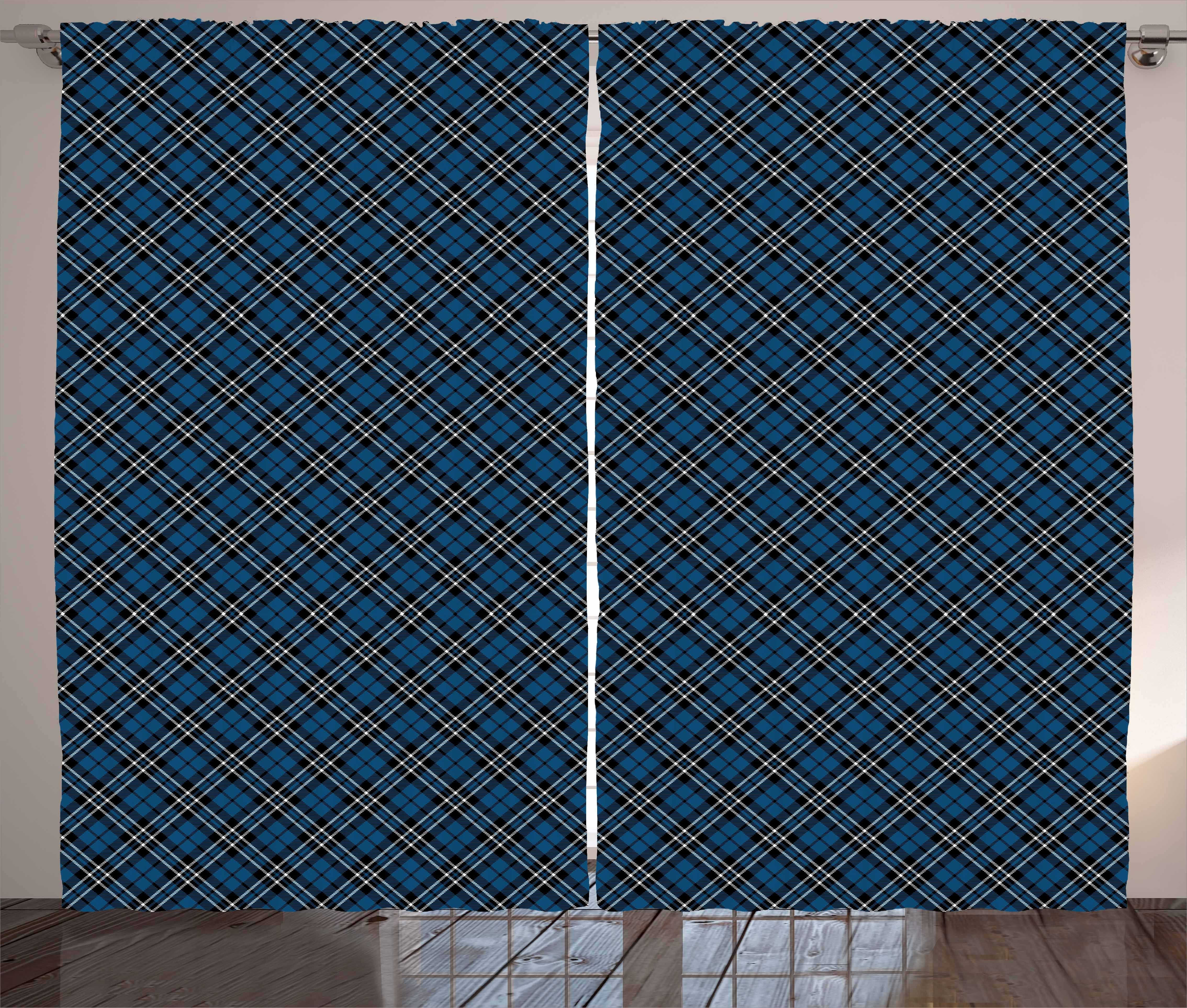 Gardine Schlafzimmer Kräuselband Vorhang mit Schlaufen und Haken, Abakuhaus, Abstrakt Britische Tartan Stil