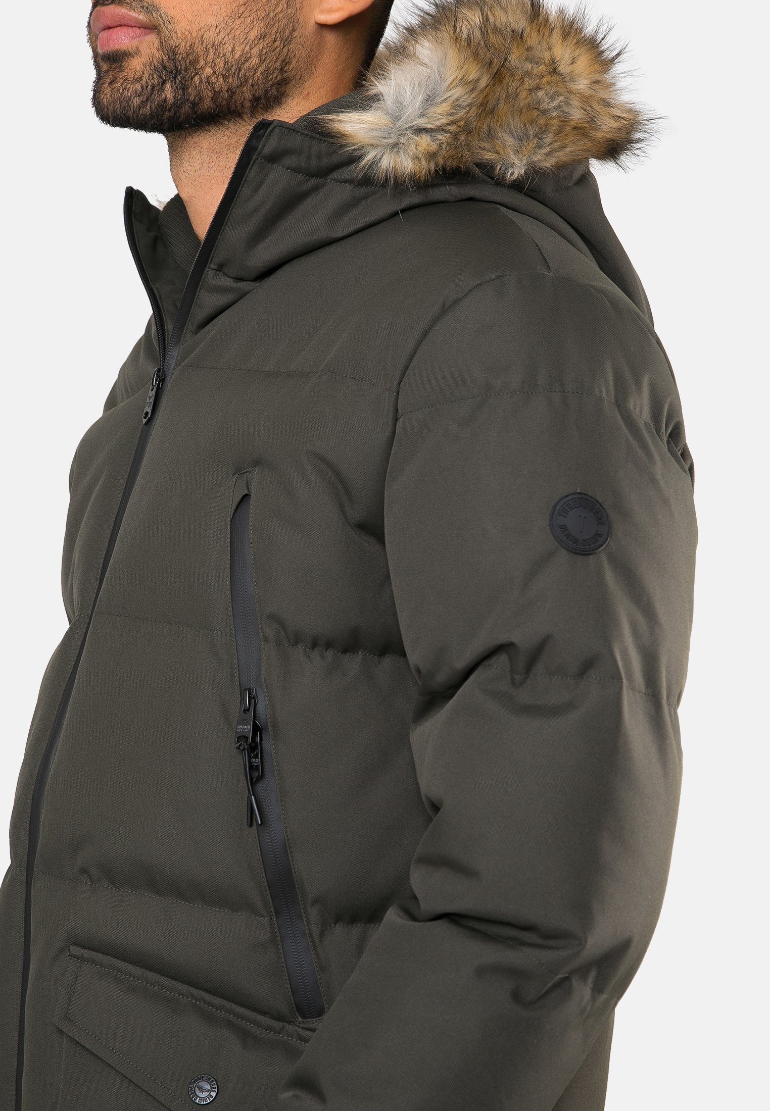 Threadbare Winterjacke olivgrün Padded THB (GRS) Renfield zertifiziert Khaki- Longline Global Standard Jacket Recycled