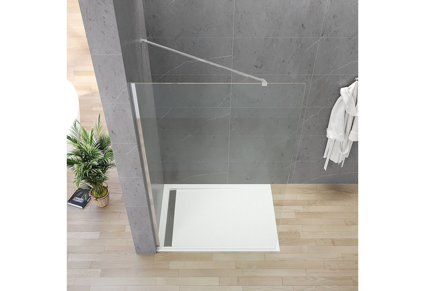 Thumbnail - AQUABATOS Duschwand Duschwand Glas für Dusche Duschabtrennung 80 90 100 110 120cm, 8 mm Einscheiben-Sicherheitsglas (ESG...