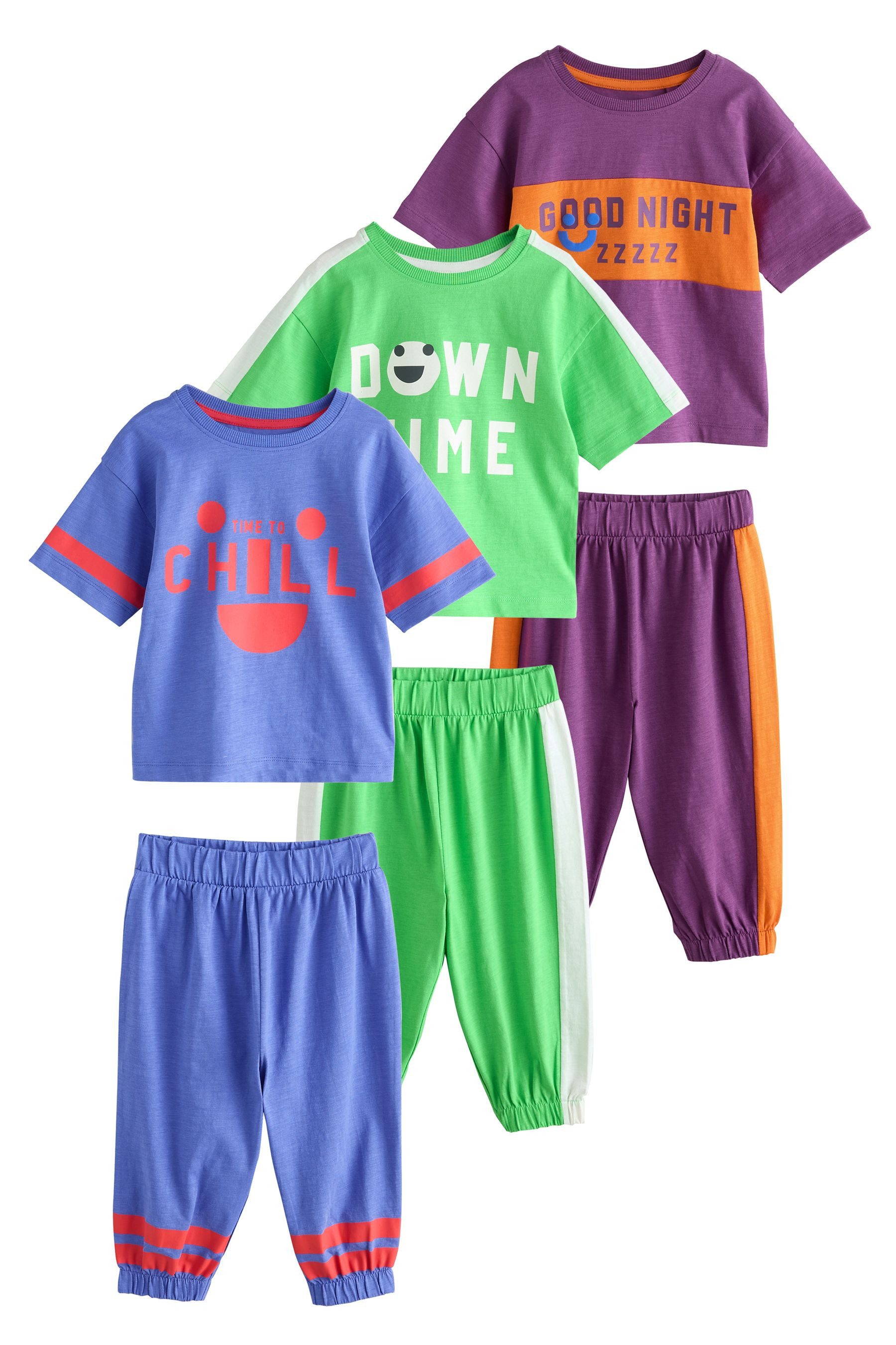 Pyjama 3 x Relaxed Fit Kurzarm-Schlafanzüge, lange Hose