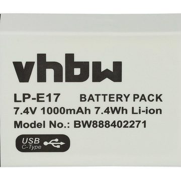 vhbw kompatibel mit Canon EOS 8000D, 800D, 250D, 77D, Kiss X10, 770D, 750D, Kamera-Akku Li-Ion 1000 mAh (7,4 V)