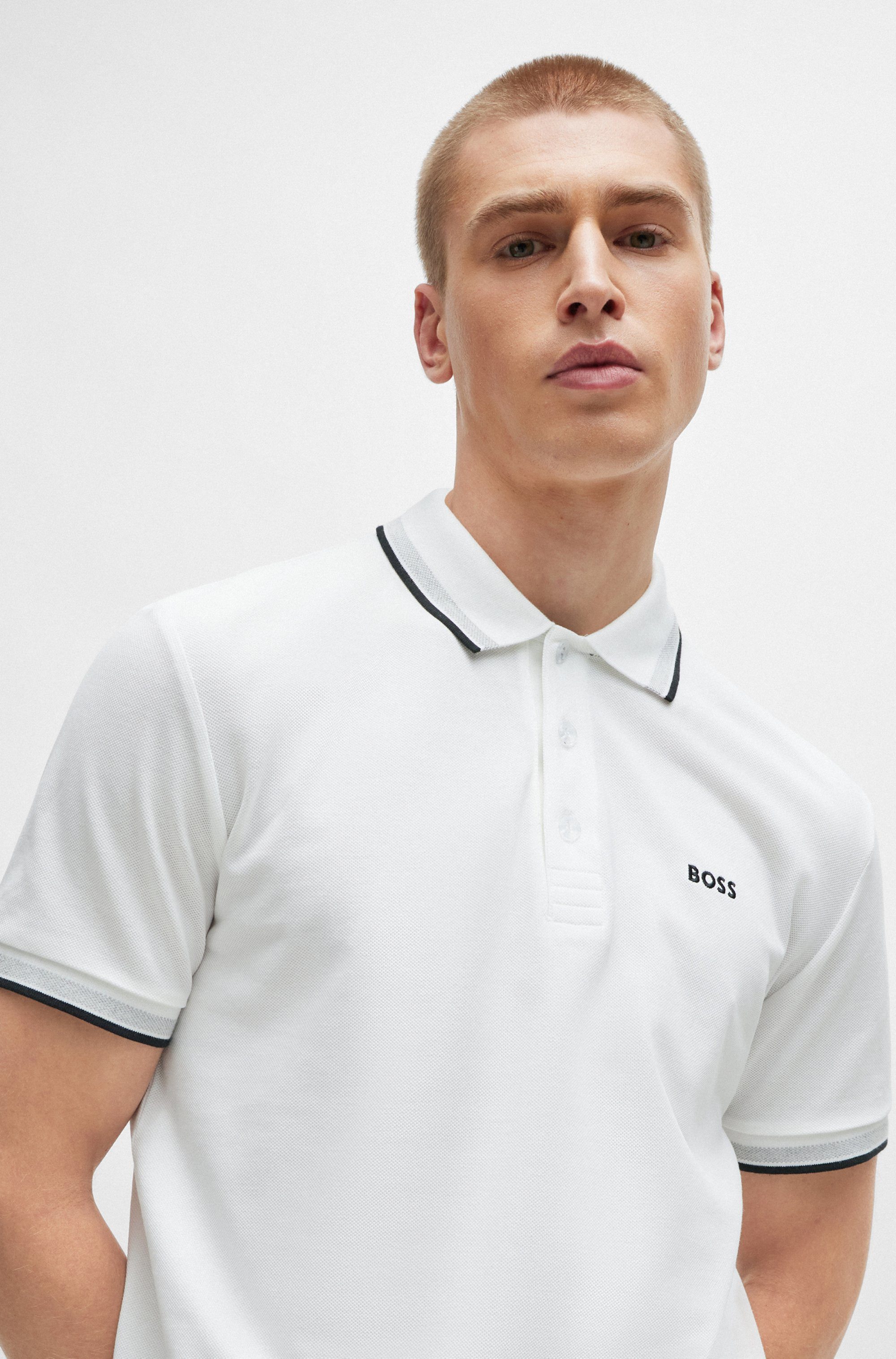 BOSS GREEN Poloshirt Paddy Regular Fit atmungsaktive Piqué-Webstruktur, Flachstrickkragen, gerader Schnitt