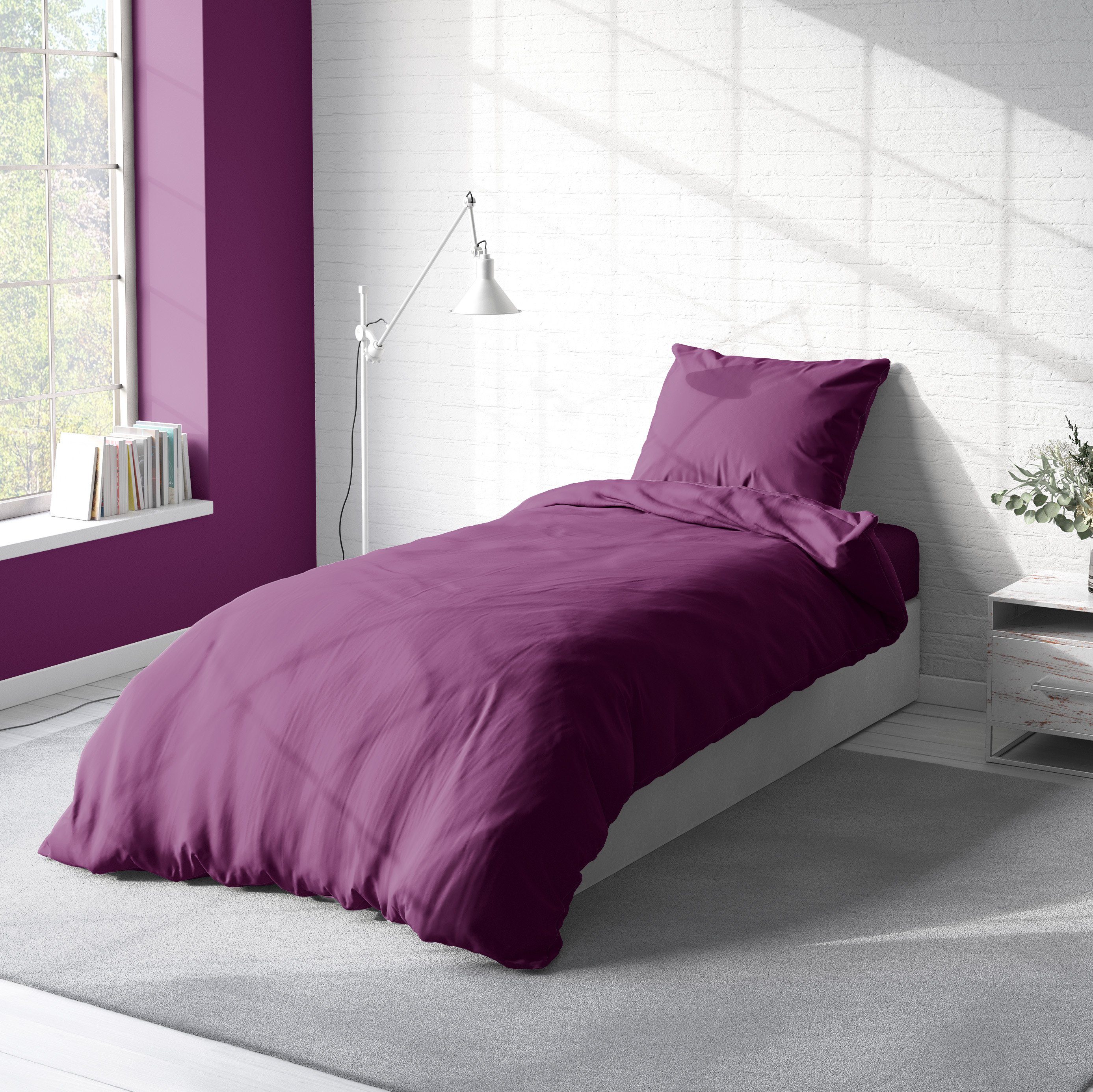 One Home Bettwäsche Unifarben Einfarbig, Renforcé, 2 teilig, Baumwolle mit Reißverschluss, Normalgröße