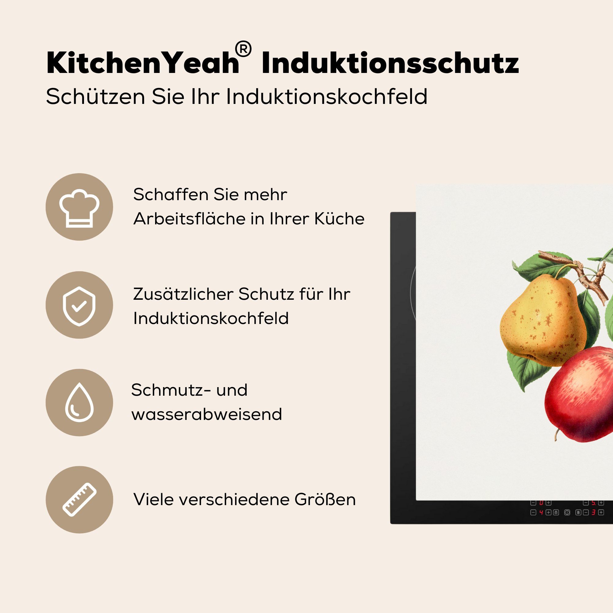 (1 - tlg), Blätter, Herdblende-/Abdeckplatte Vinyl, MuchoWow 78x78 Arbeitsplatte Ceranfeldabdeckung, Früchte küche cm, Frühling für -