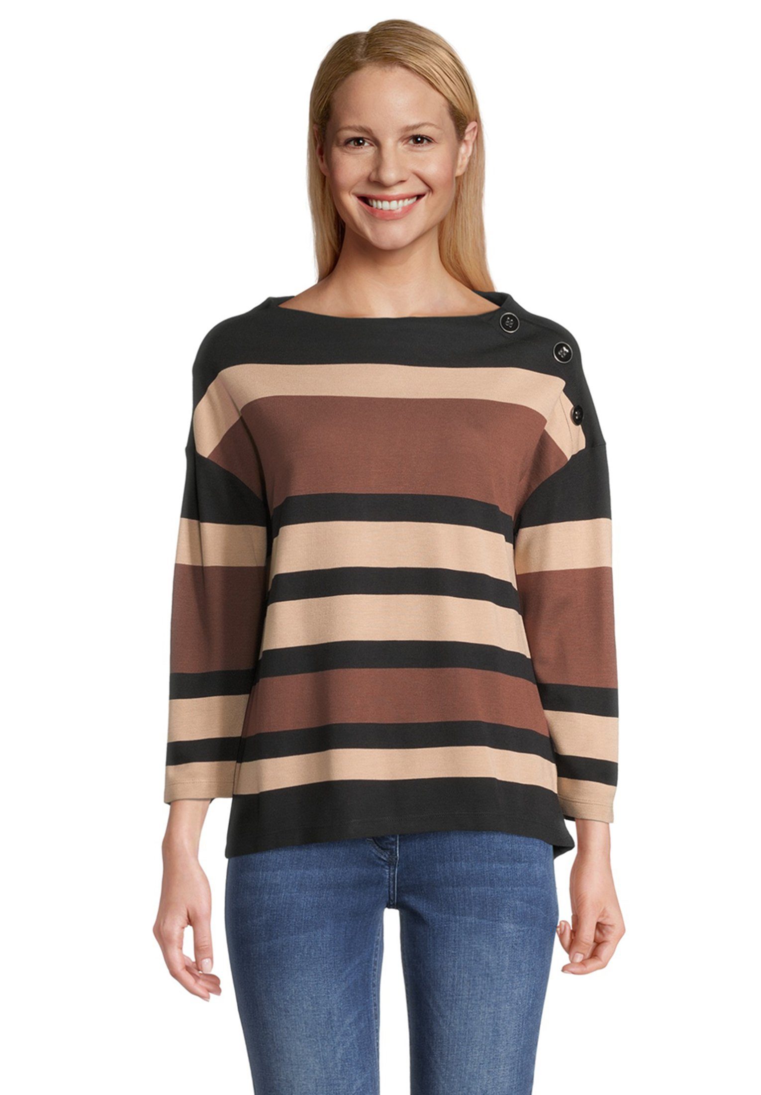 Betty Barclay Sweatshirt mit Streifen (1-tlg) Form 9873 Black/Camel