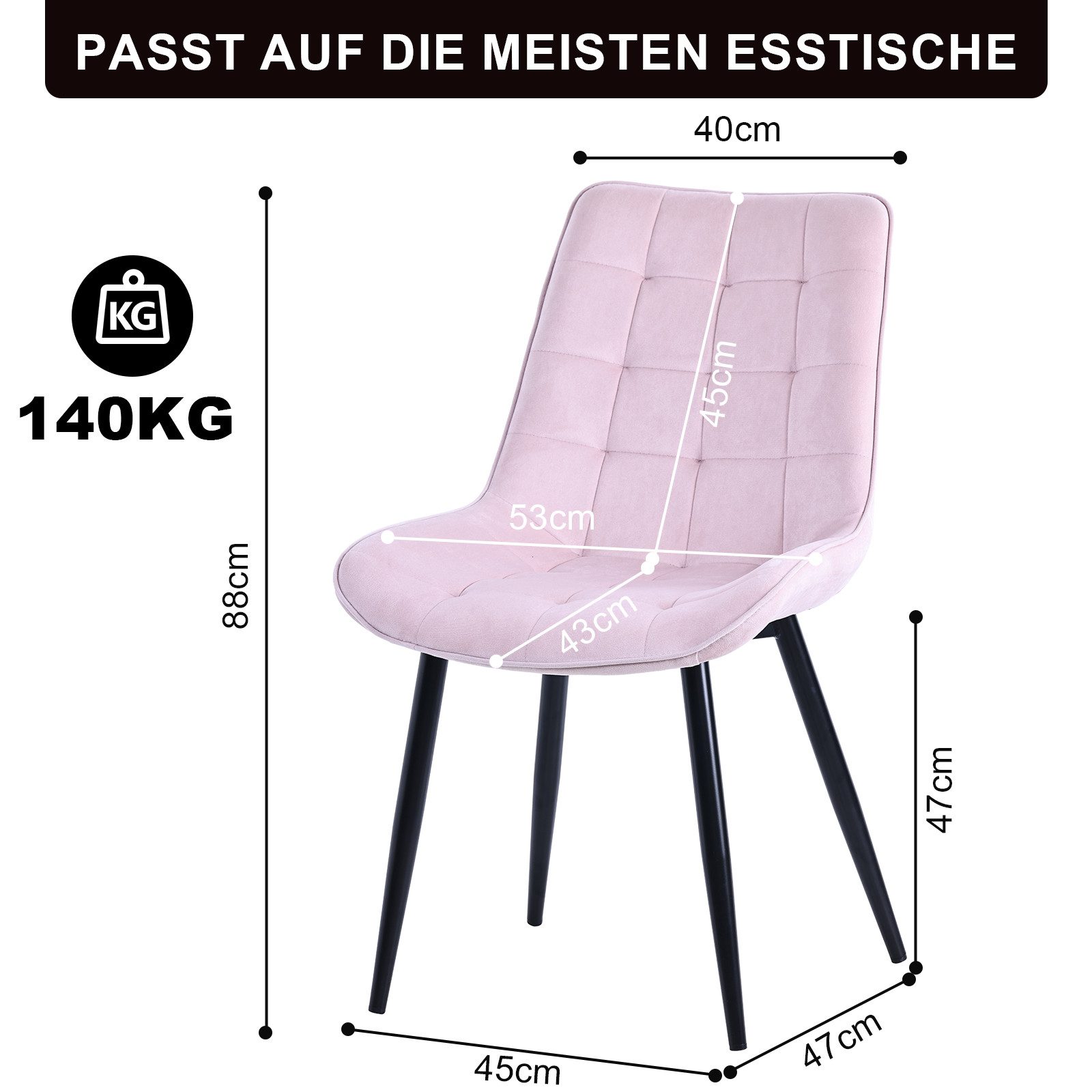 HOMAVO Esszimmerstuhl Stuhlset – Polsterstühle, Samt oder Webstoff, Metall-Füße (Nach EN 12520 geprüft, 4 St), mit Ergonomischer Rückenlehne und Metallbeinen – Bild 4 von 5