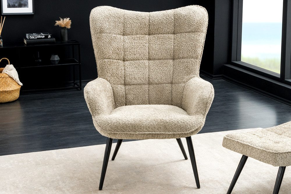 riess-ambiente Sessel SCANDINAVIA champagner greige / schwarz (Einzelartikel, 1-St), Wohnzimmer · Bouclé · Metall · mit Armlehnen · Scandinavian Design