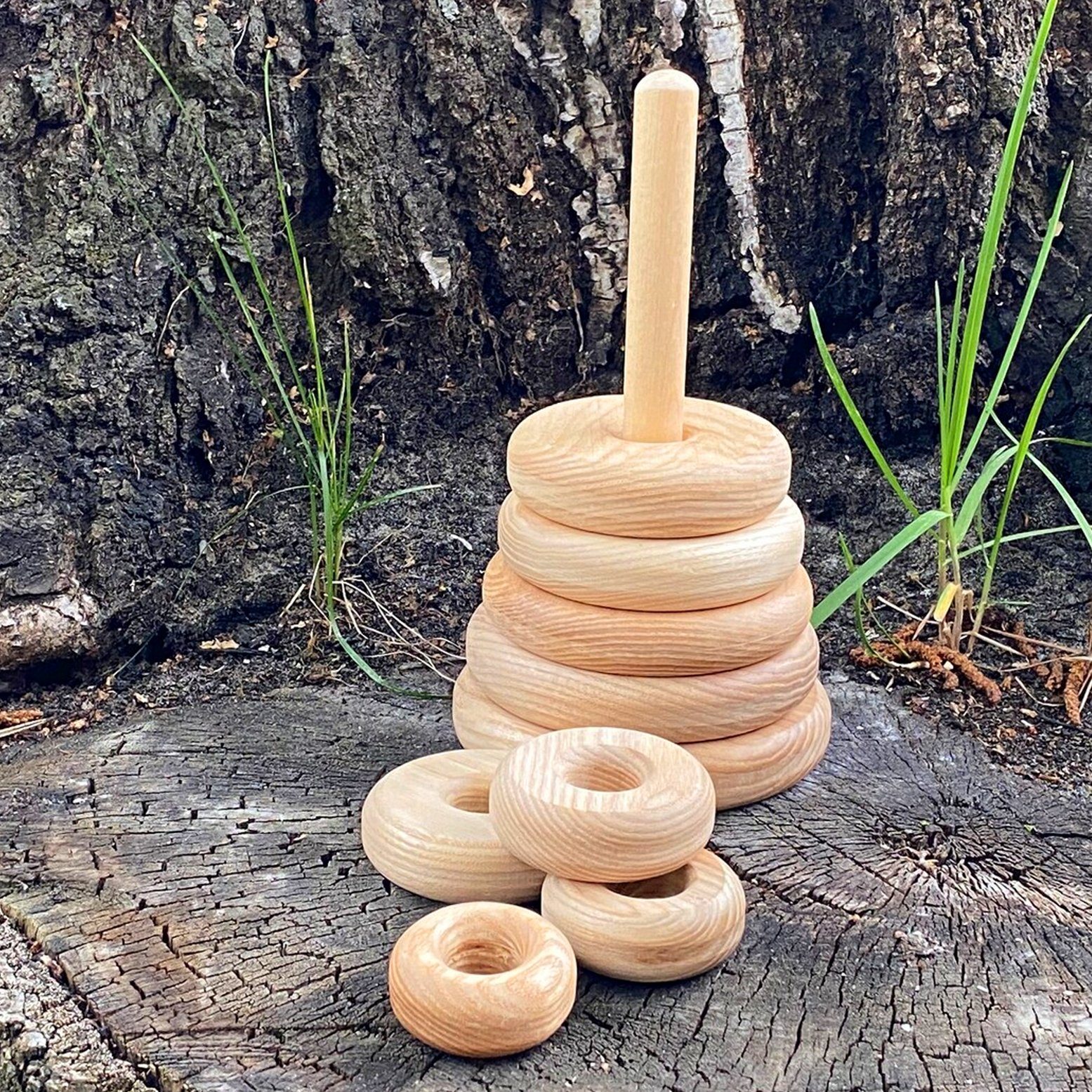 Lotes Toys Stapelspielzeug Stapelturm aus Eschenholz Ringe 18,5 cm, (packung, 10-tlg), fördert die Feinmotorik
