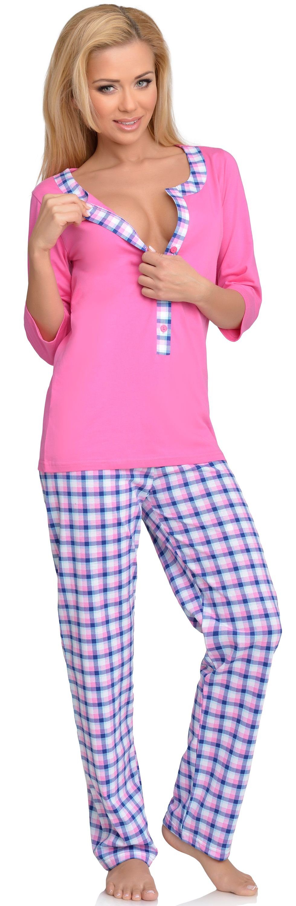 Be Mammy Umstandspyjama Damen Schlafanzug Stillpyjama Rosa-2 1N2TT2