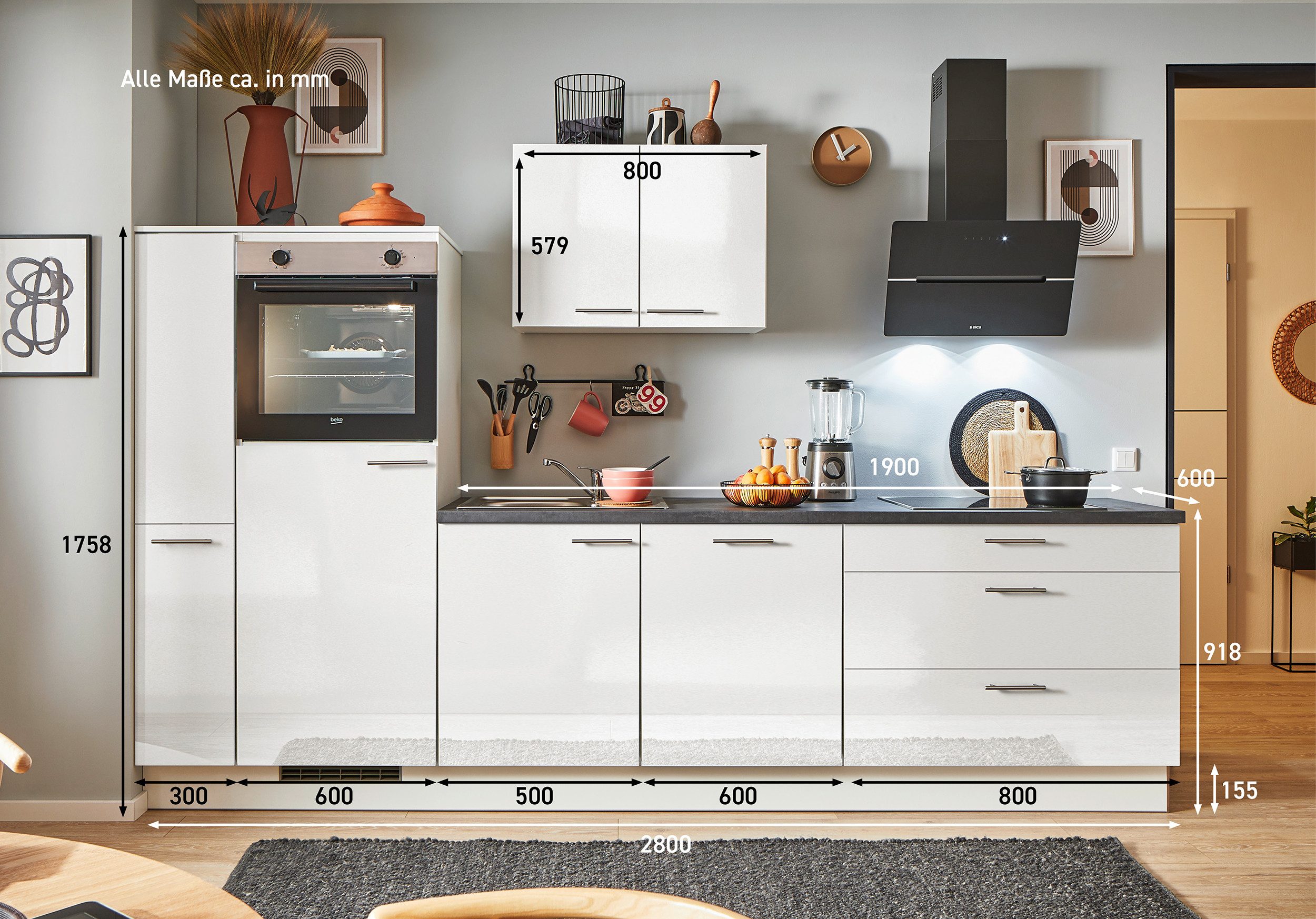 pino Küchenzeile Lund, individuell anpassbar, gratis Küchenplanung mit Profis, (Breite 280cm), vormontiert, wahlw. mit E-Geräten, Preis inkl. Lieferung