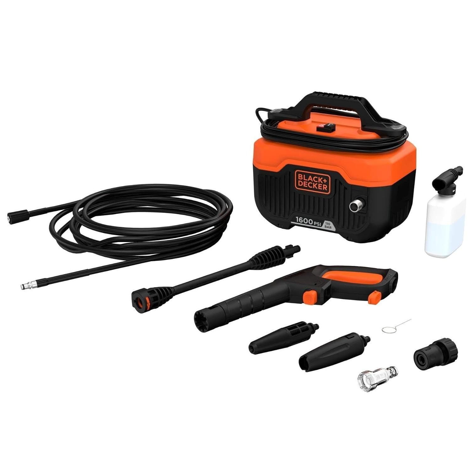 Black + Decker Hochdruckreiniger Horizontaler Hochdruckreiniger mit Kabel, 1300 W, 110 bar/1600 psi, (1 tlg)
