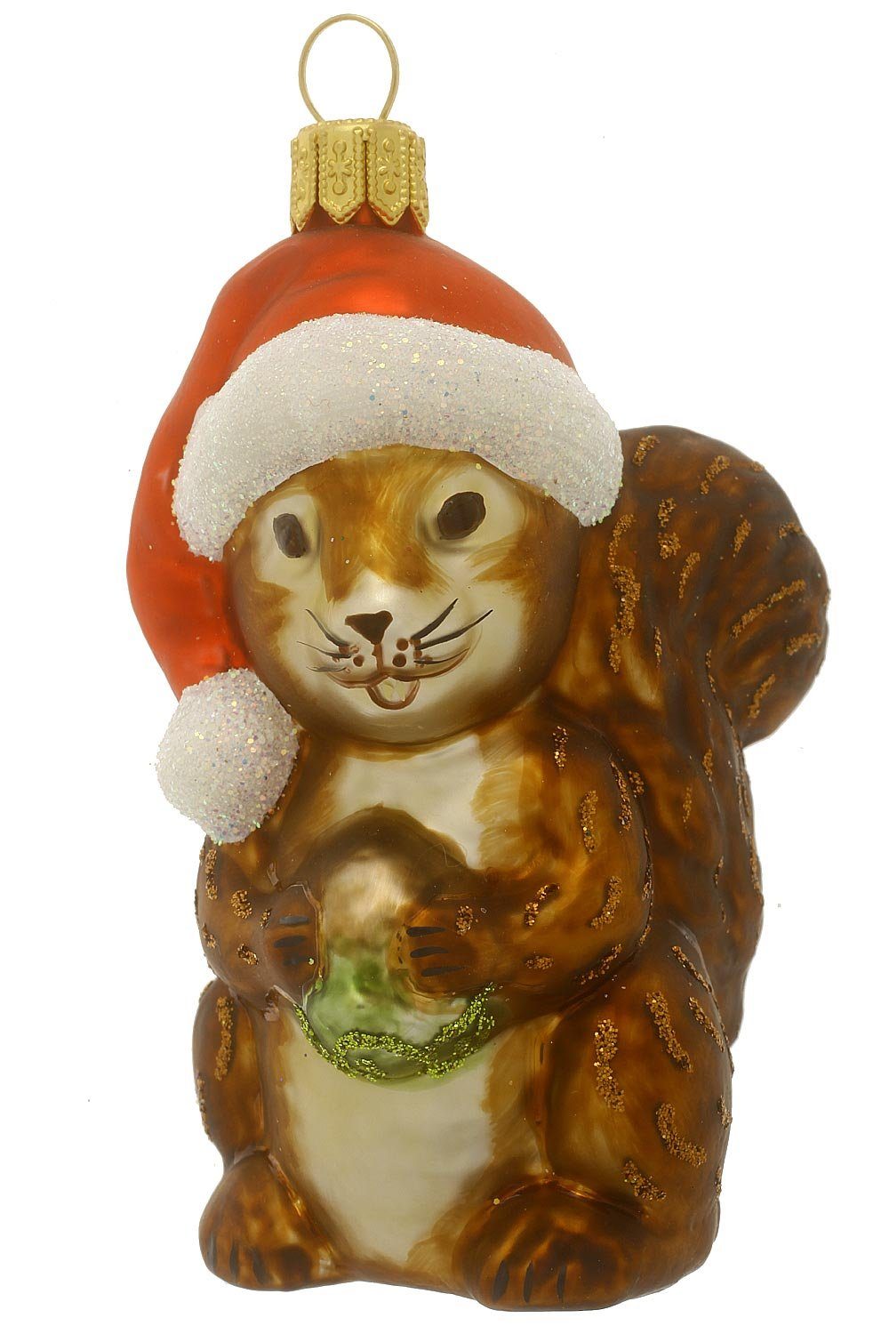 Hamburger Weihnachtskontor Christbaumschmuck Eichhörnchen mit Weihnachtsmütze, Dekohänger - mundgeblasen - handdekoriert