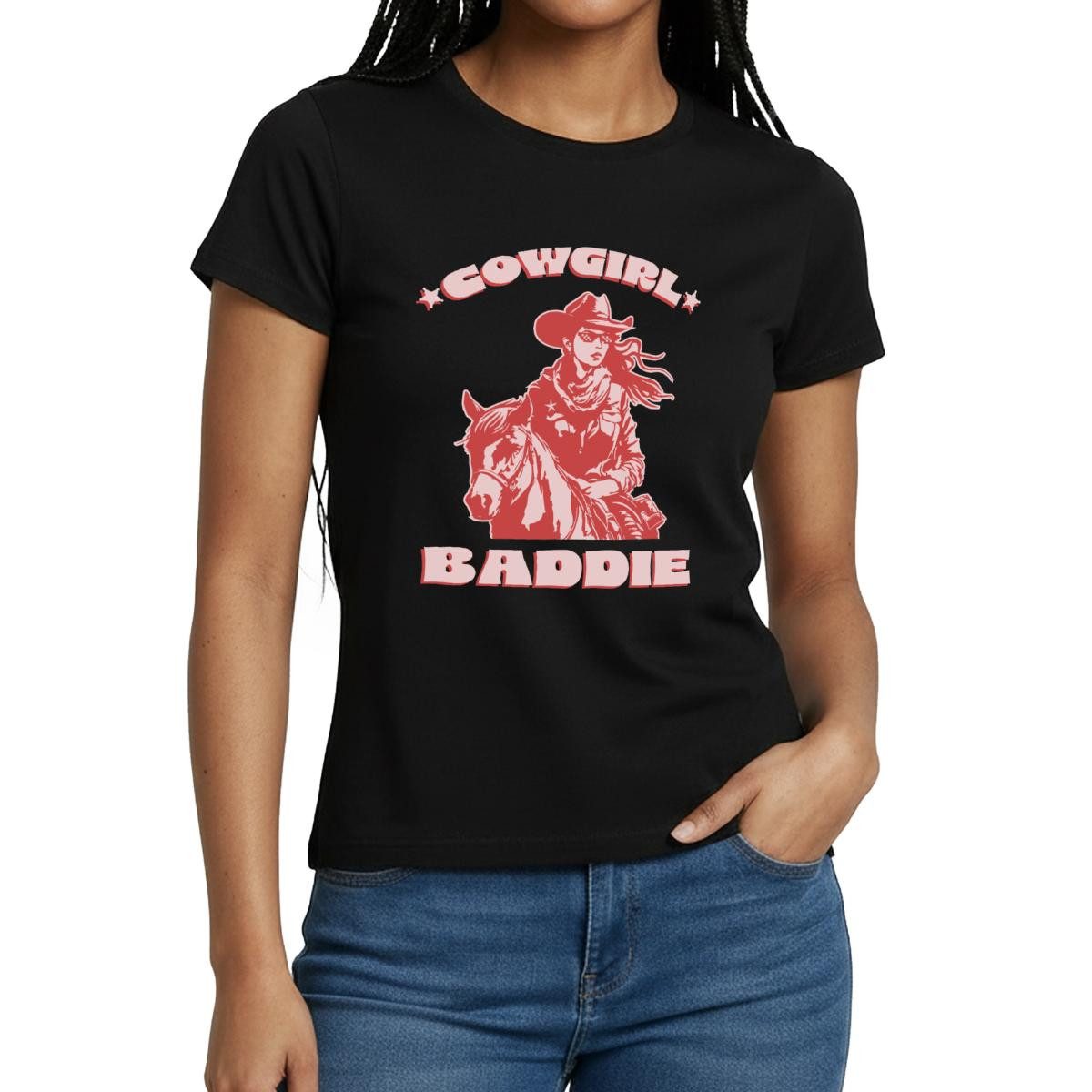 Spreadshirt T-Shirt Cowgirl Baddie, Pferd Und Reiterin Style Frauen T-Shirt (1-tlg) Slim Fit, fällt klein aus