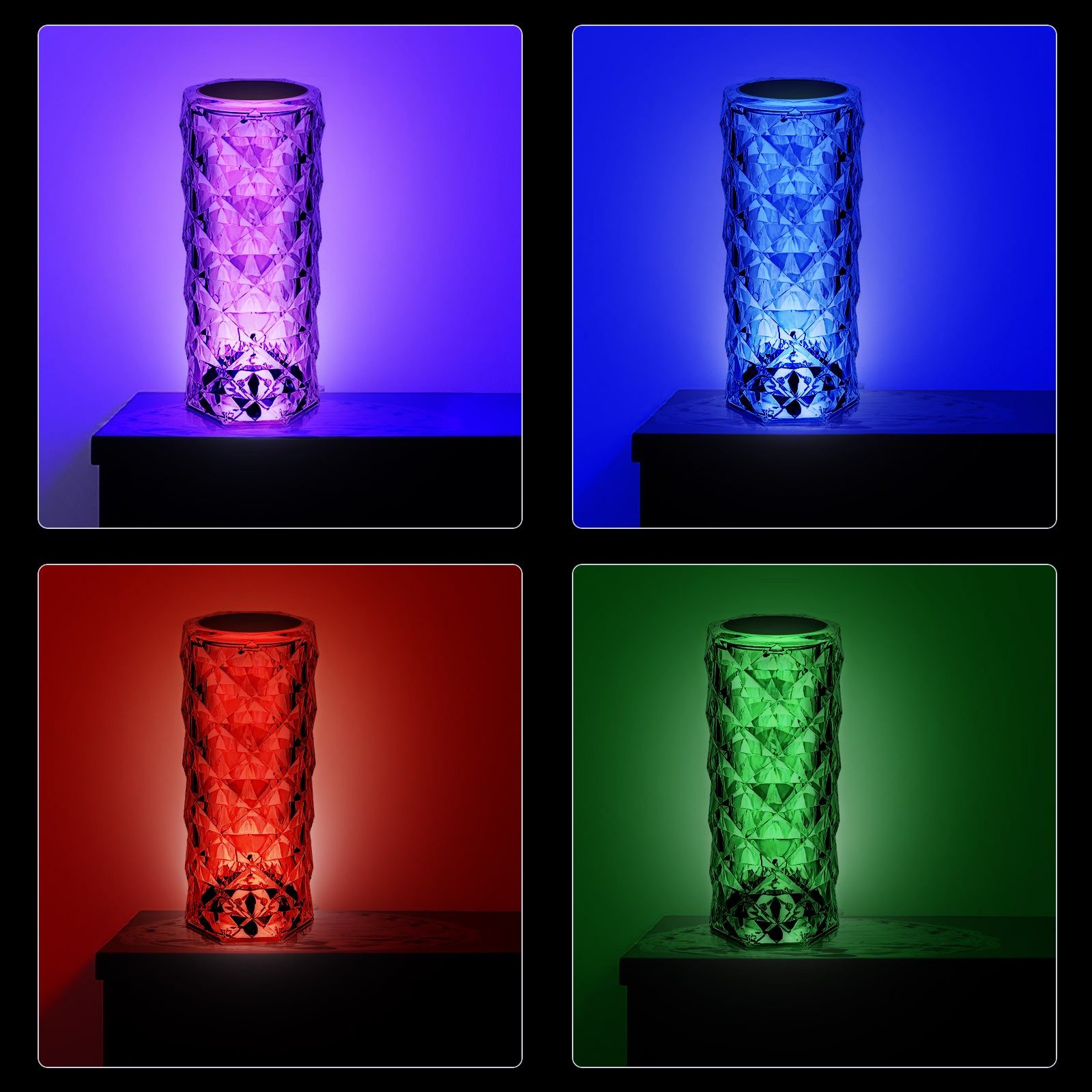 Miraval LED Dekolicht Kristall Tischlampe, mit RGB Farbwechsel inkl. Fernbedienung, LED fest integriert, Bunt, wiederaufladbar