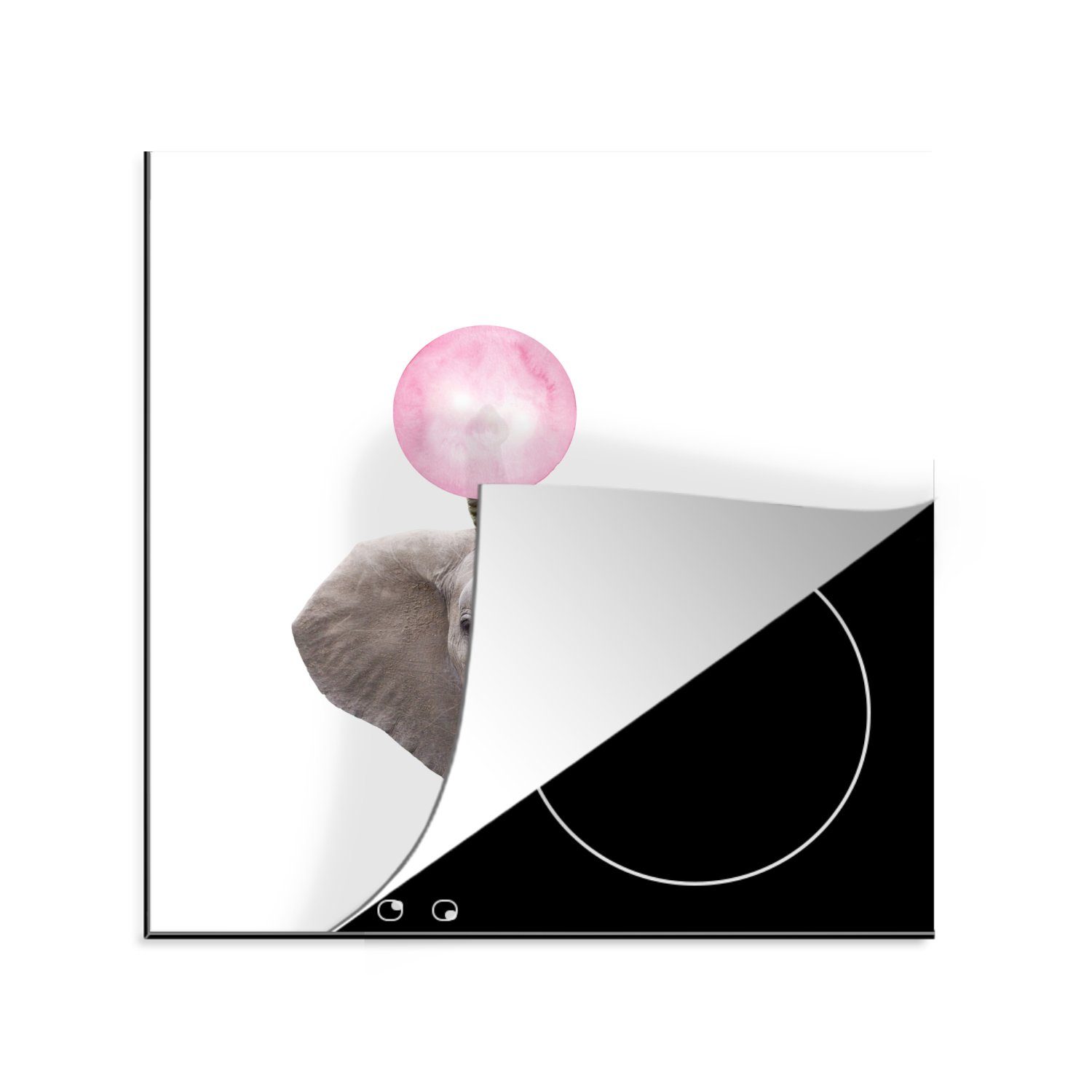 MuchoWow Herdblende-/Abdeckplatte Tiere - Elefant - Rosa - Mädchen - Kinder - Kaugummi, Vinyl, (1 tlg), 78x78 cm, Ceranfeldabdeckung, Arbeitsplatte für küche