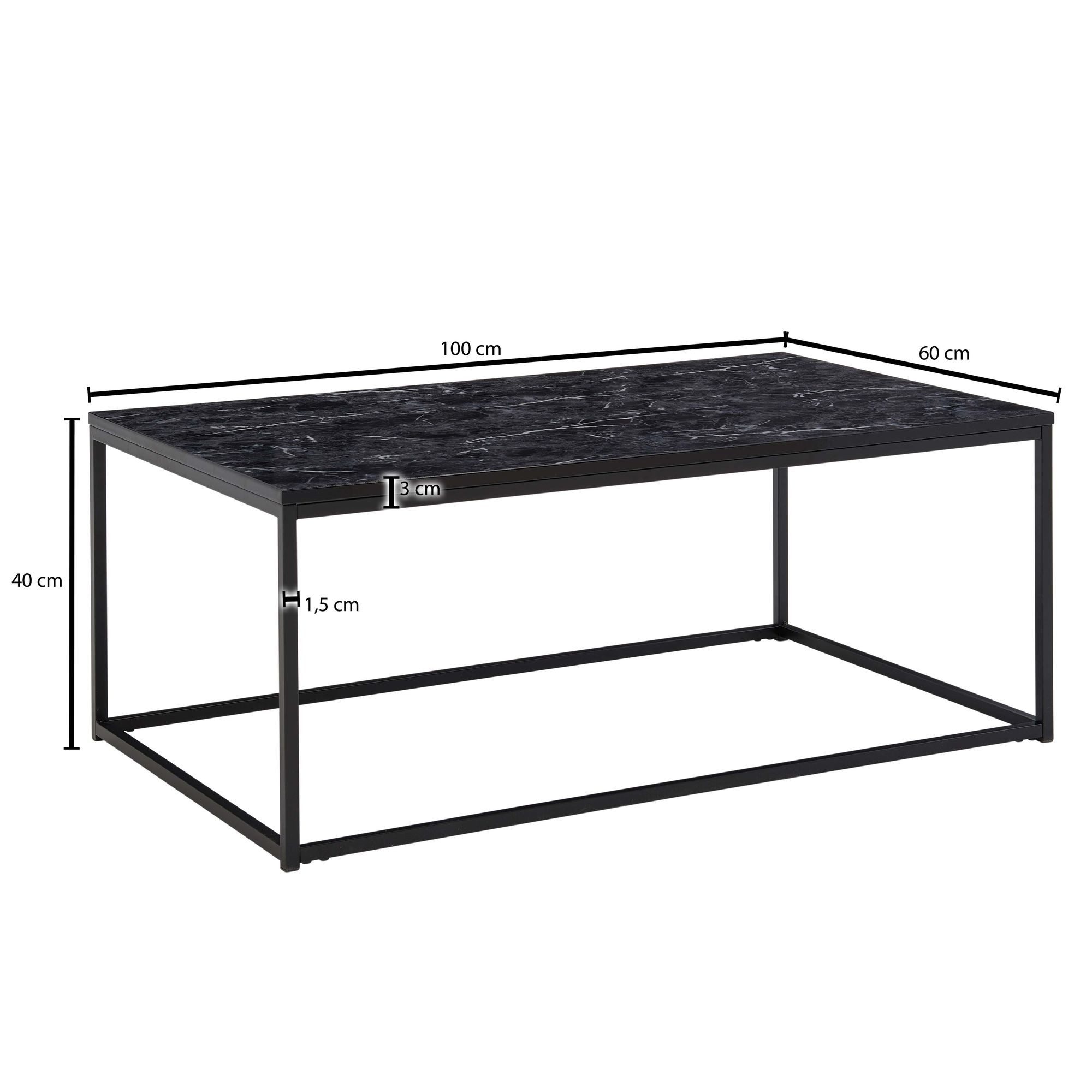 FINEBUY Couchtisch FB36841 Sofatisch Marmor Optik 100x60x40 cm Wohnzimmertisch Tisch (100x60x40 cm, Sofatisch mit Marmor Optik Schwarz), Wohnzimmertisch Kaffeetisch mit Metall-Gestell. € 69,95