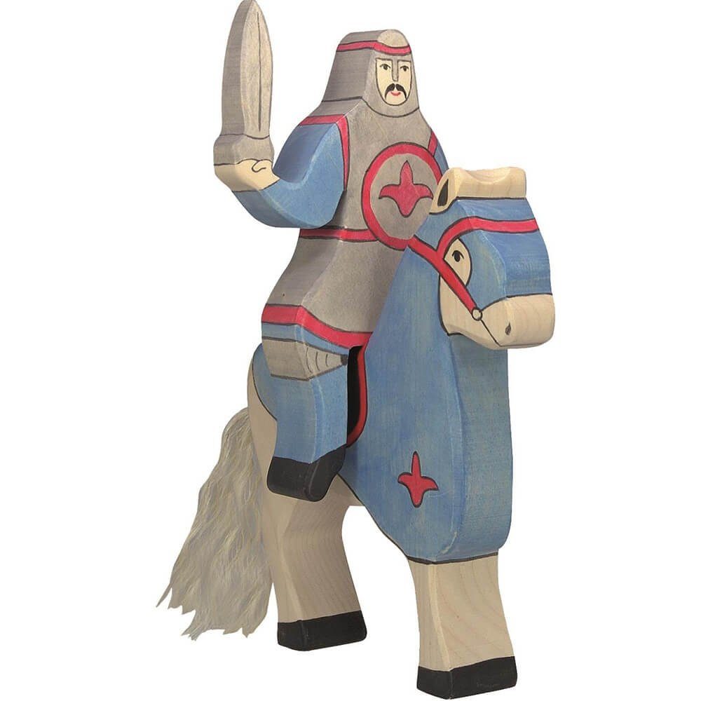 Holztiger Tierfigur HOLZTIGER aus Holz Blauer (ohne reitend - Pferd) Ritter