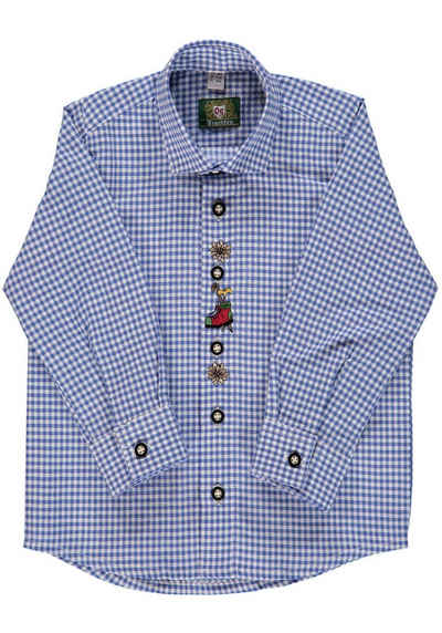 OS-Trachten Trachtenhemd Purus Jungen Langarmhemd mit Edelweiß-Stickerei auf der Knopfleiste