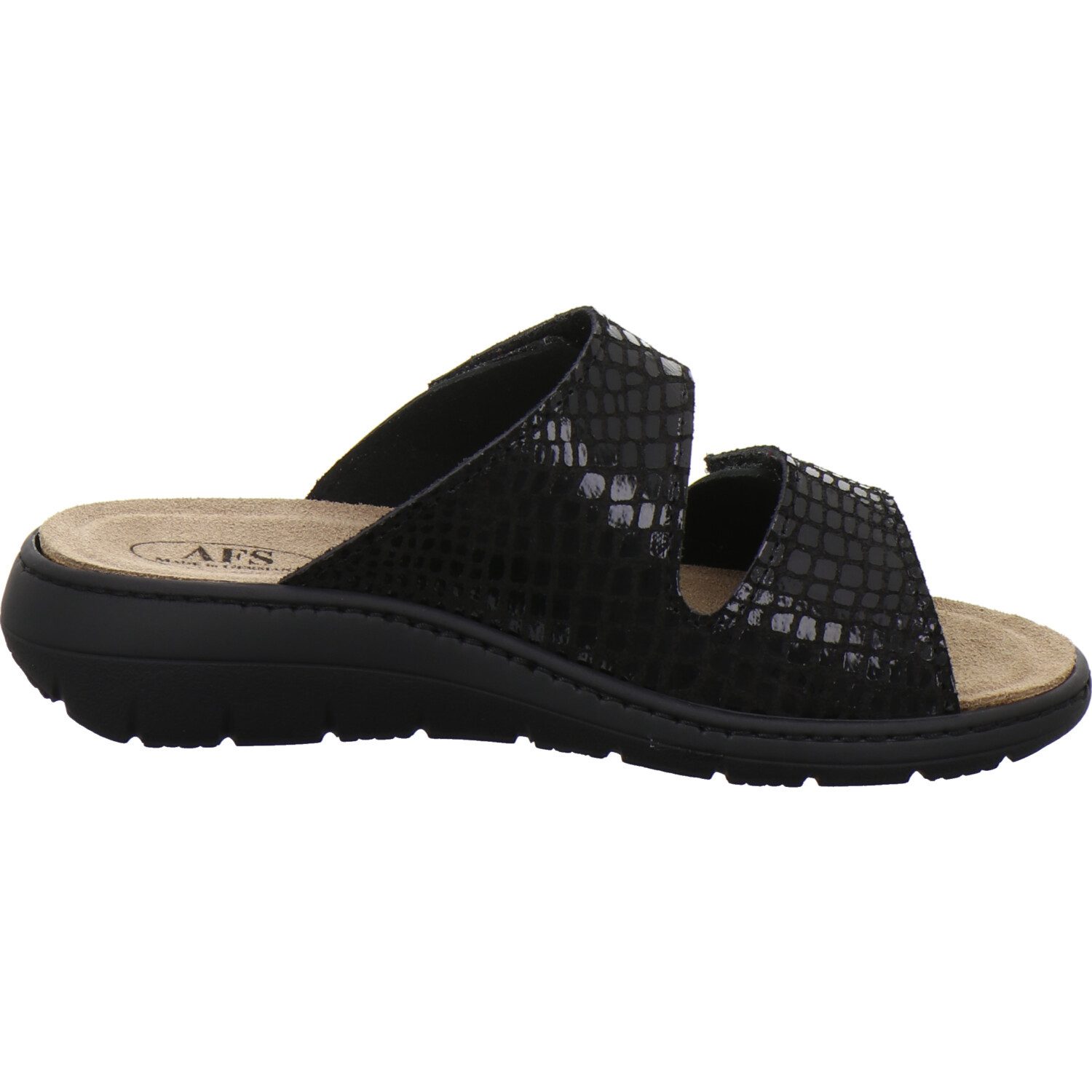 AFS-Schuhe 280897 Wechselfußbett Pantolette für Damen mit Keilabsatz, bequeme Sandalen aus Leder