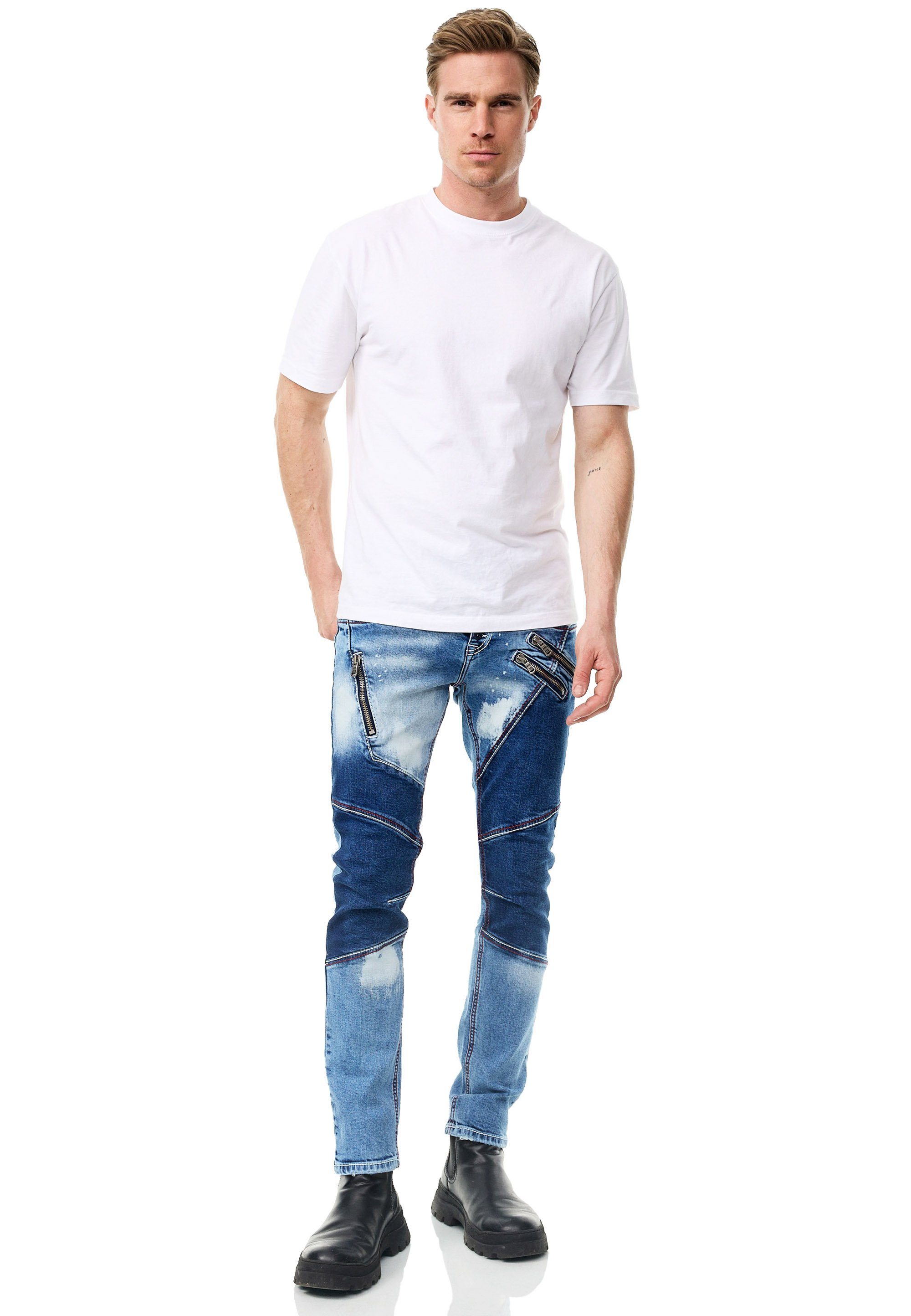 Zierelementen Neal URUMA mit trendigen Straight-Jeans blau-denim Rusty