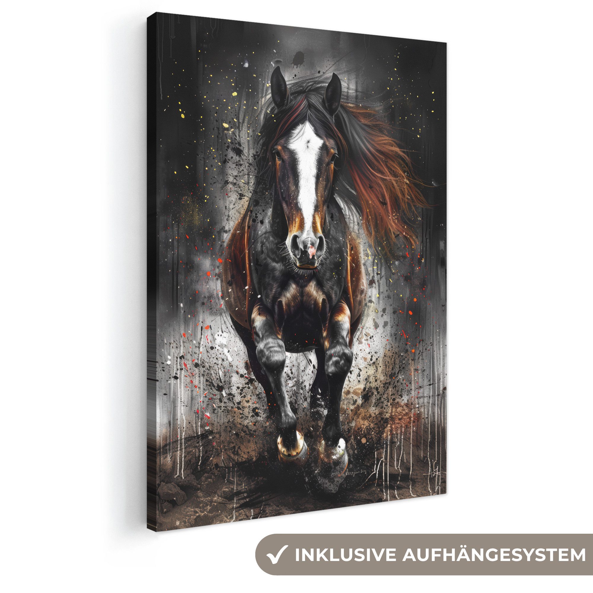 OneMillionCanvasses® Leinwandbild Pferd - Tiere - Schwarz - Luxus - Modern, Fotodruck (1 St), Wandbilder, Deko Schlafzimmer Wohnzimmer 60x90 cm